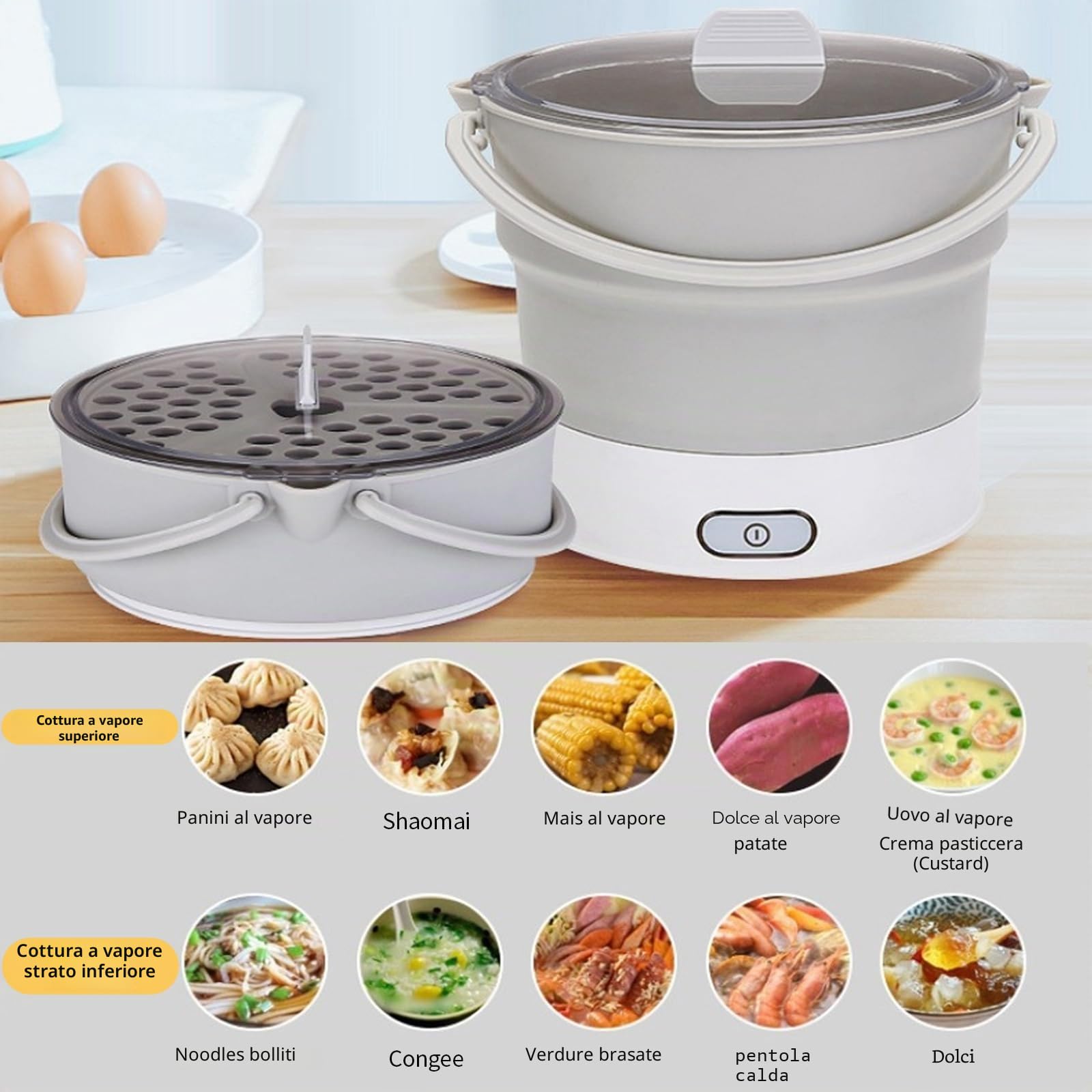 Pentola elettrica pieghevole da viaggio, portatile, 1 l, mini pentola da viaggio, per dormitorio, campeggio, casa, ufficio