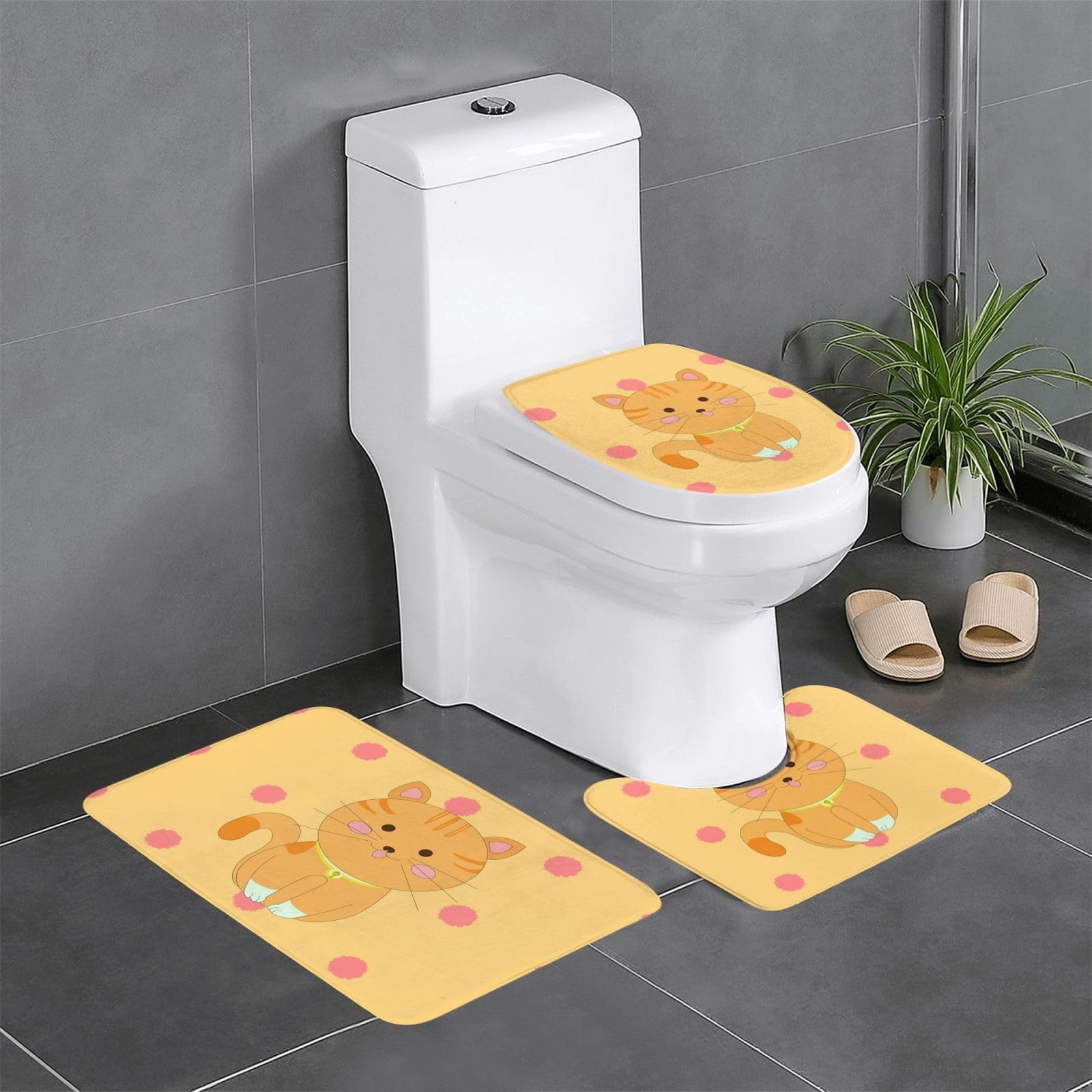 Tapis de salle de bain chaton lot de 3 pièces antidérapantes pour WC et coiffeuse