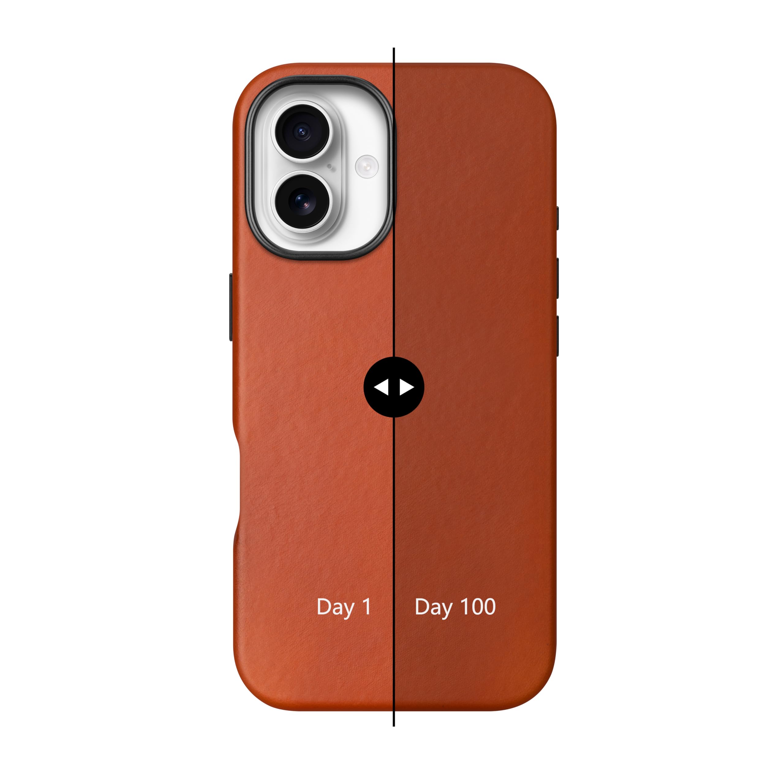 maogoam Funda de piel para iPhone 16 Plus de 6.7 pulgadas, compatible con MagSafe, cuero auténtico de grano superior curtido vegetal, botones de metal y marco de cámara, estilo elegante, naranja
