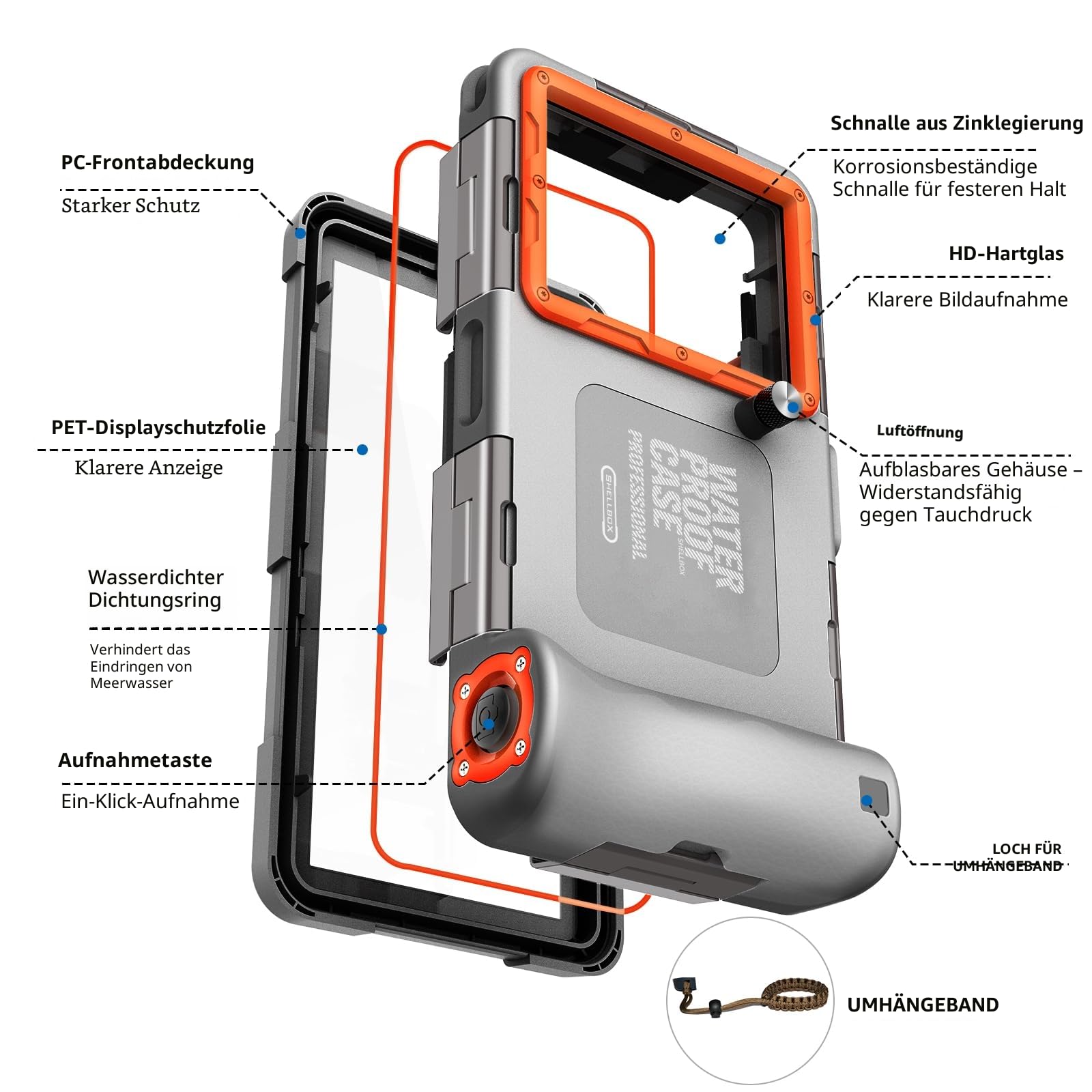 ShellBox wasserdichte Handyhülle Unterwasser für iPhone 17e 17 16 15 Pro Max Samsung S26 S25