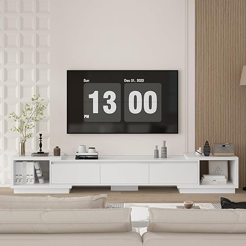 FAMAPY Mesa Consola de TV Extensible Moderna Gabinete de TV con Cajones, Centro de Entretenimiento Contemporáneo Consola de Almacenamiento de Medios