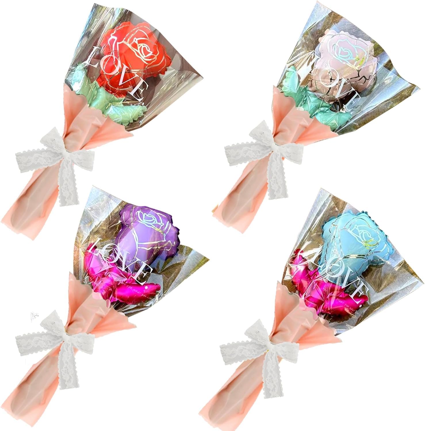 Mother's Day Roses Bouquet Balloons Party Decorations Supplies,18.3inch Red Blue Purple Pink 4 Colors Rose Mylar Foil Balloons A Rose Gift for Mom 4 Pcs/Set