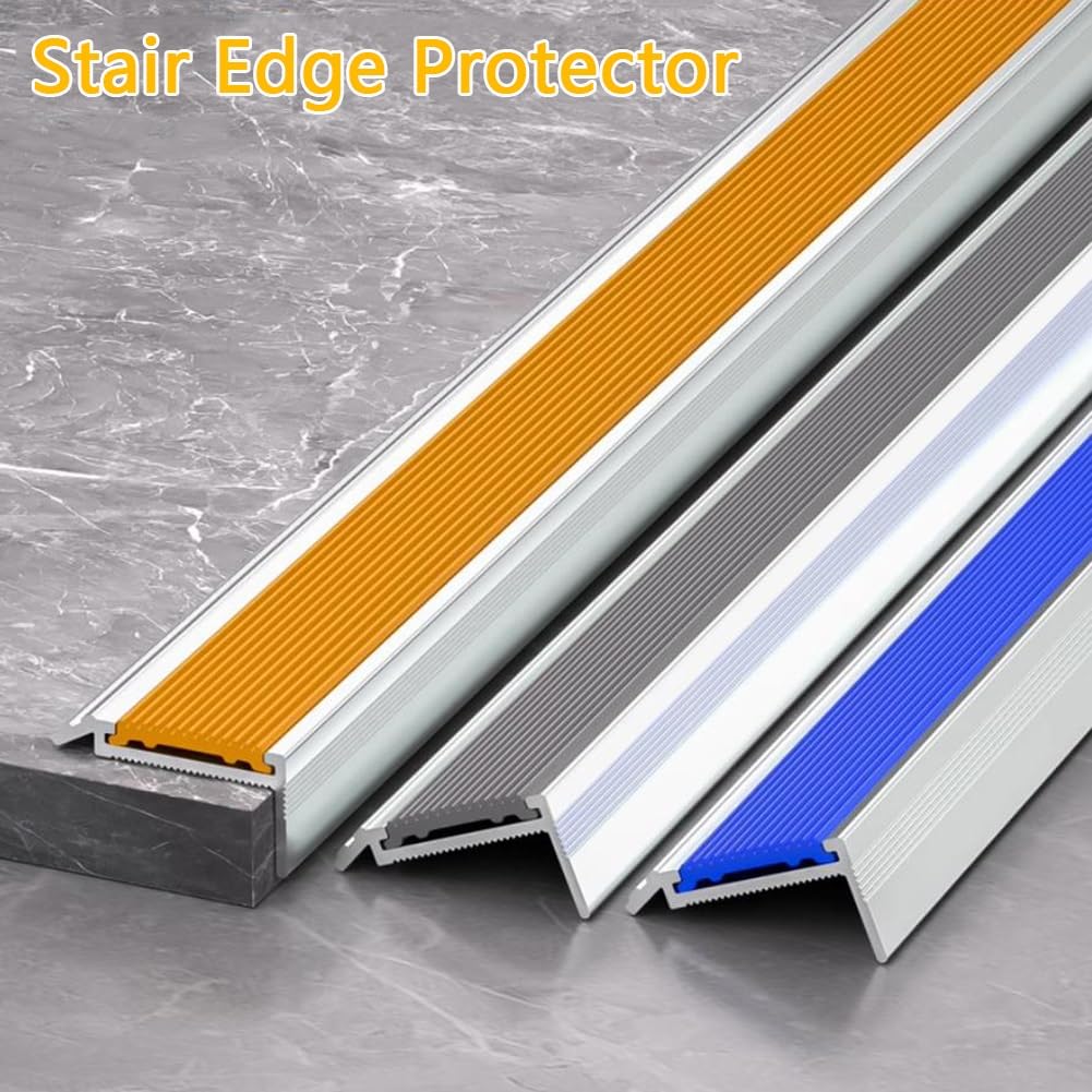 100 cm Antideslizante Perfil de Borde de Escalera, Protector de Nariz de Escalera de Aluminio con Tiras de Goma para Interior Exterior(Gray,6x2.6cm)