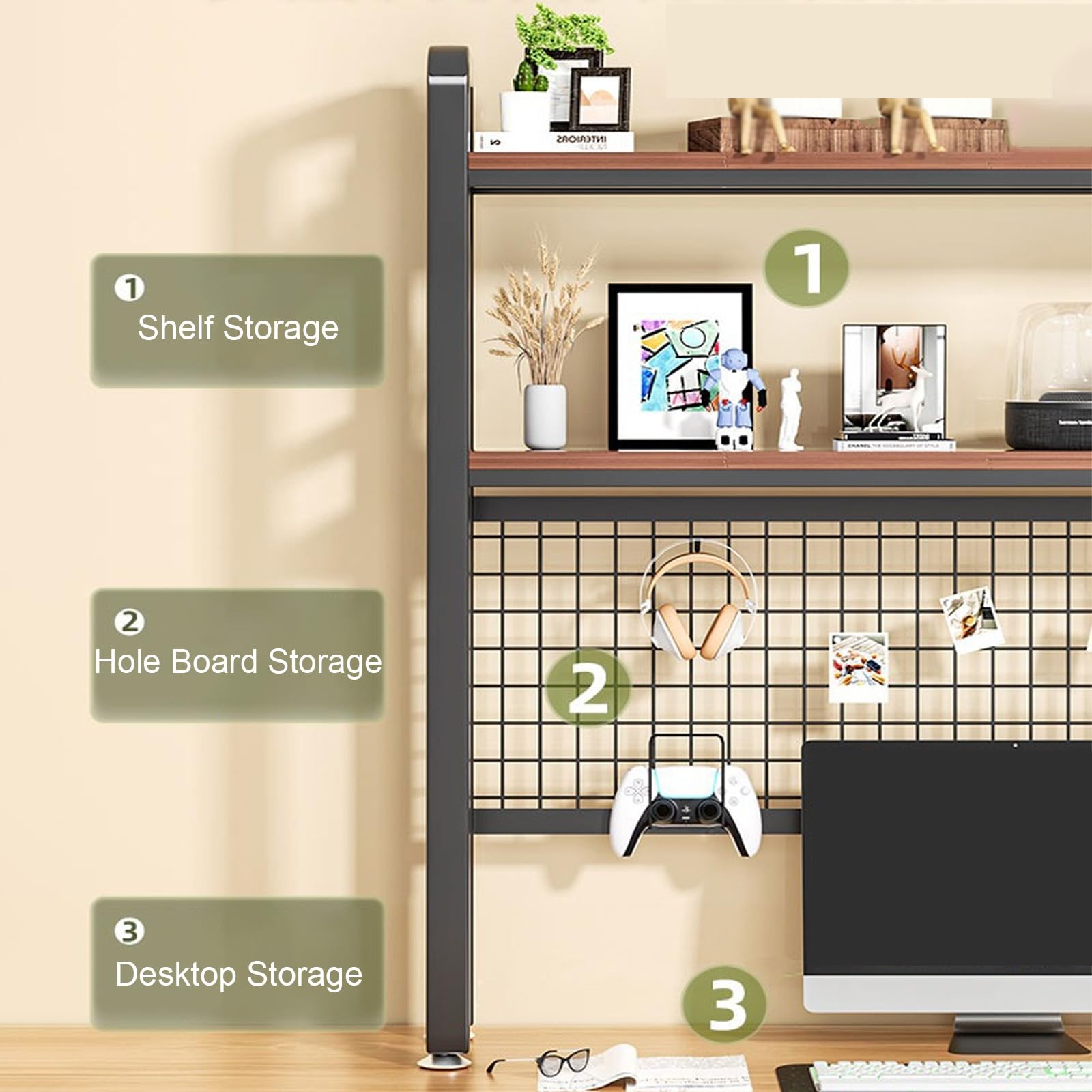 Organizer da scrivania in legno a 3 livelli per dormitorio, scaffale compatto per scrivania per computer con organizer multiuso per scrivania da ufficio per libri e forniture