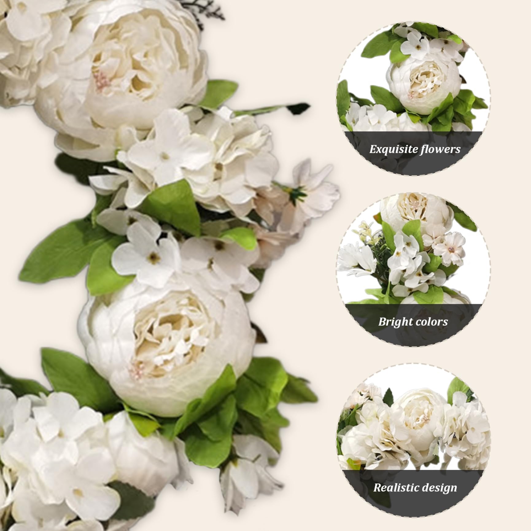 Ghirlande Primaverili per Porta d'ingresso 16 Ghirlanda di Fiori Artificiali di peonia Ghirlanda Floreale Decorativa Bianca