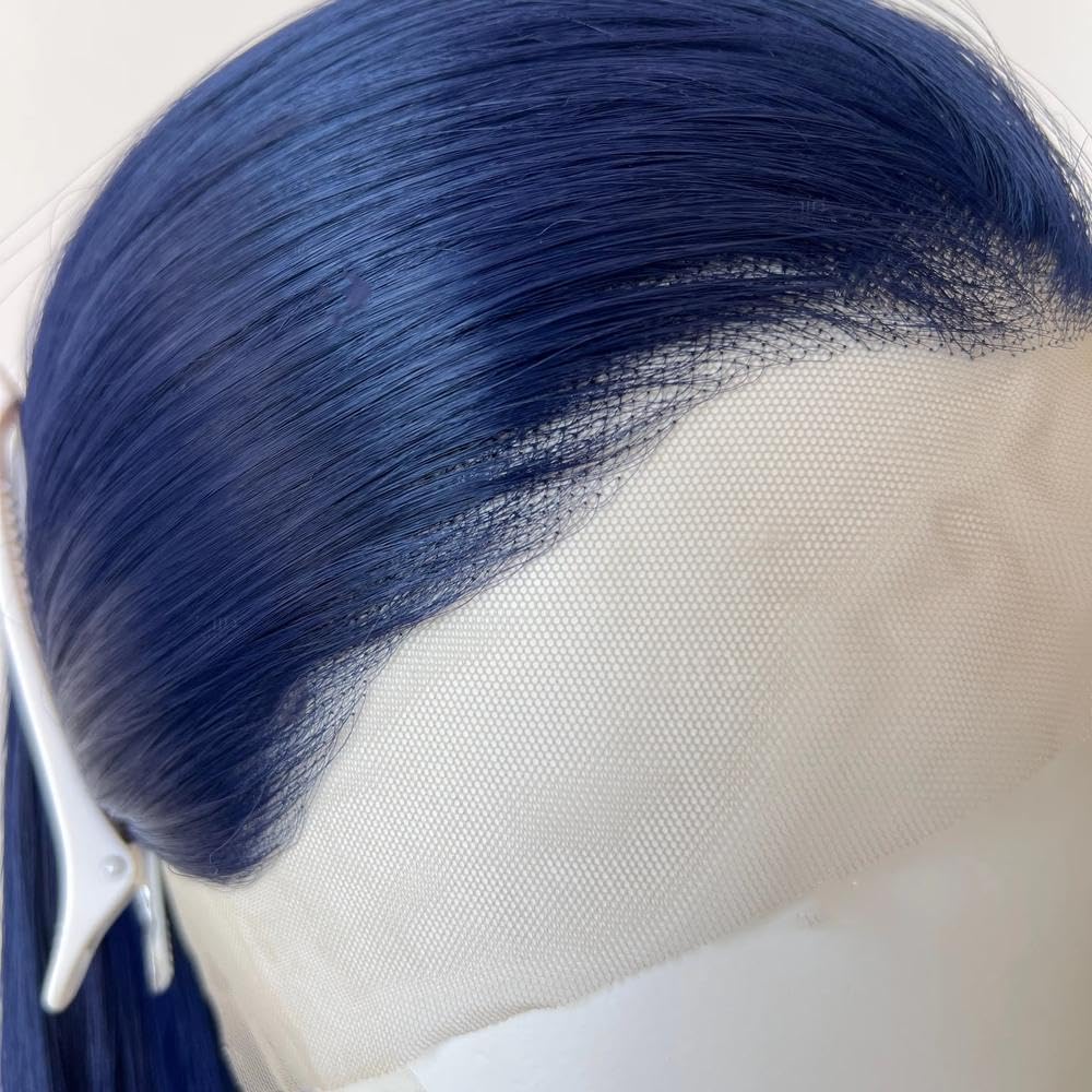 Haarpflege Dunkelblaue Lange Gerade Lace-Front-Perücke Für Damen Cosplay Alltag