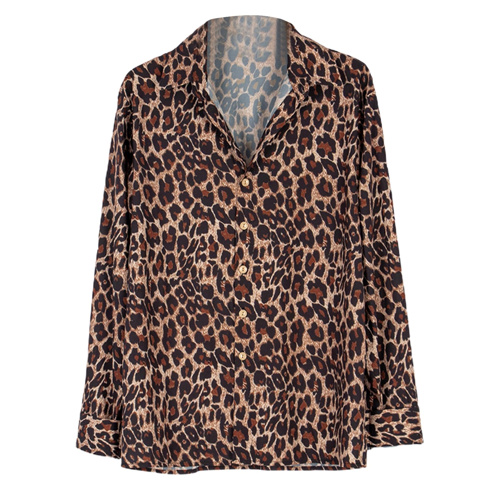 matumou Turn-down Collar Shirt Lightweight Plus Size Leopard Print Shirt Top Streetwear Blouse Shirt