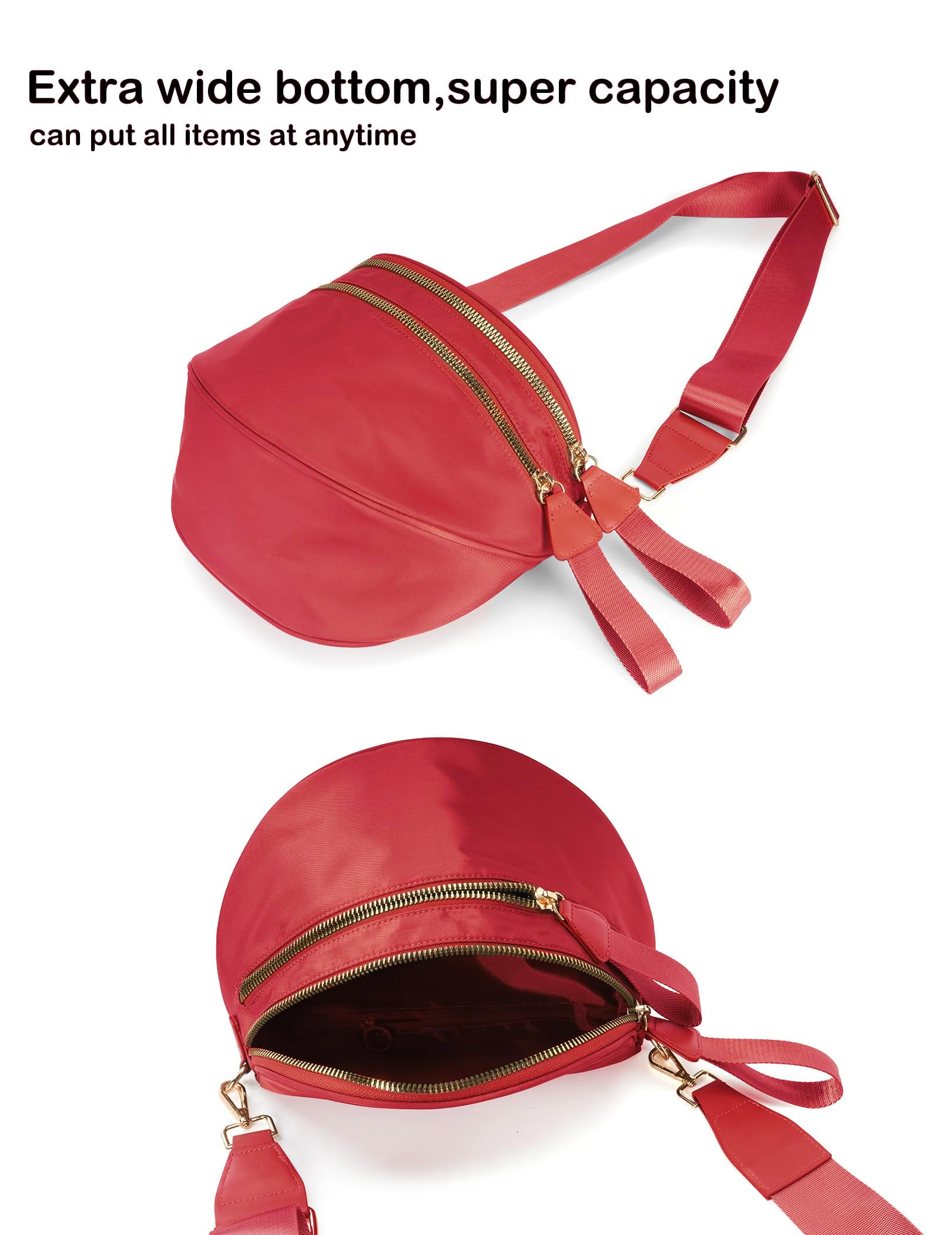 Spacious Nylon Crossbody Bag Bum Bag Handbags Wallets Purses Trendy Shoulder Bag for Women (red) view 5