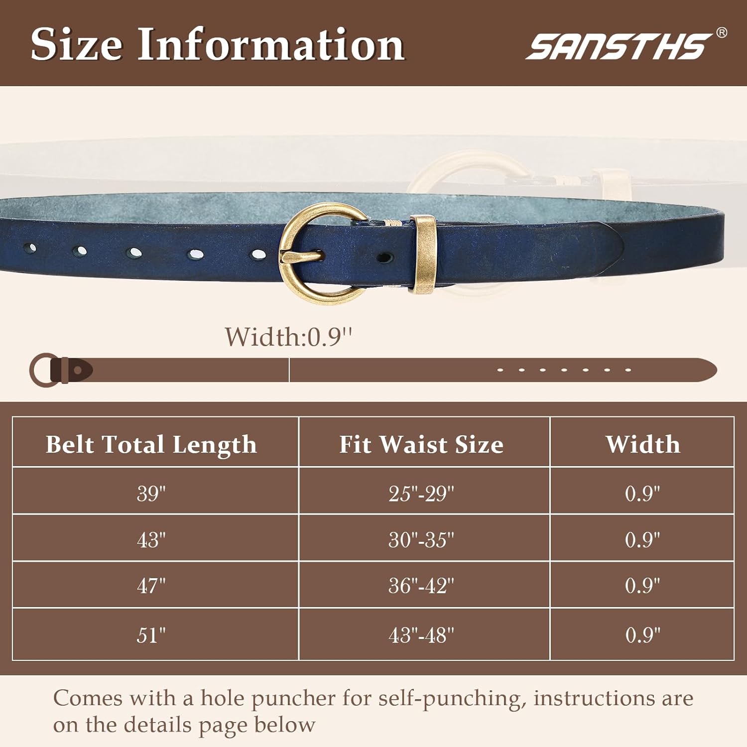 Womens Genuine Leather Belts for Jeans Pants Trendy Vintage Thin Leather Belt Gold Buckle Ladies Skinny Waist Belt - Image 2