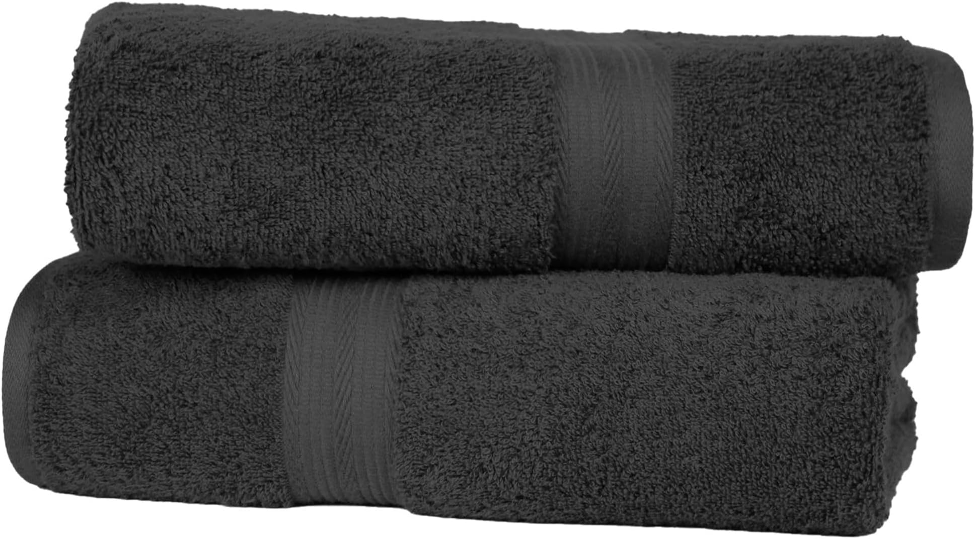 Amazon Basics Bath Towels, Fade Resistant 100% Cotton Towel Set, Soft and Absorbent, 70 x 140 cm, Black, 2-Pack