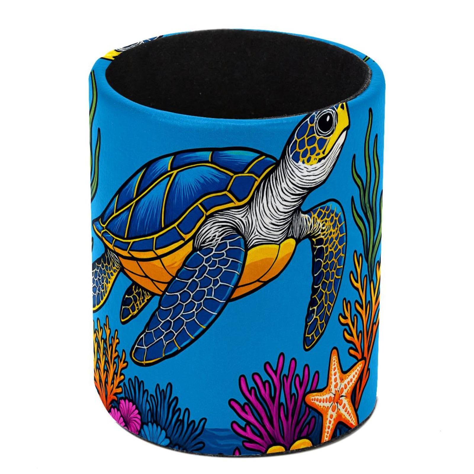 HEOEH Turtle Pen Holder for Desk, PU Leather Pencil Holder Pen Cup Marker Holder Makeup Brush Holders, Desk Accessories & Workspace Organizers for Home, Office