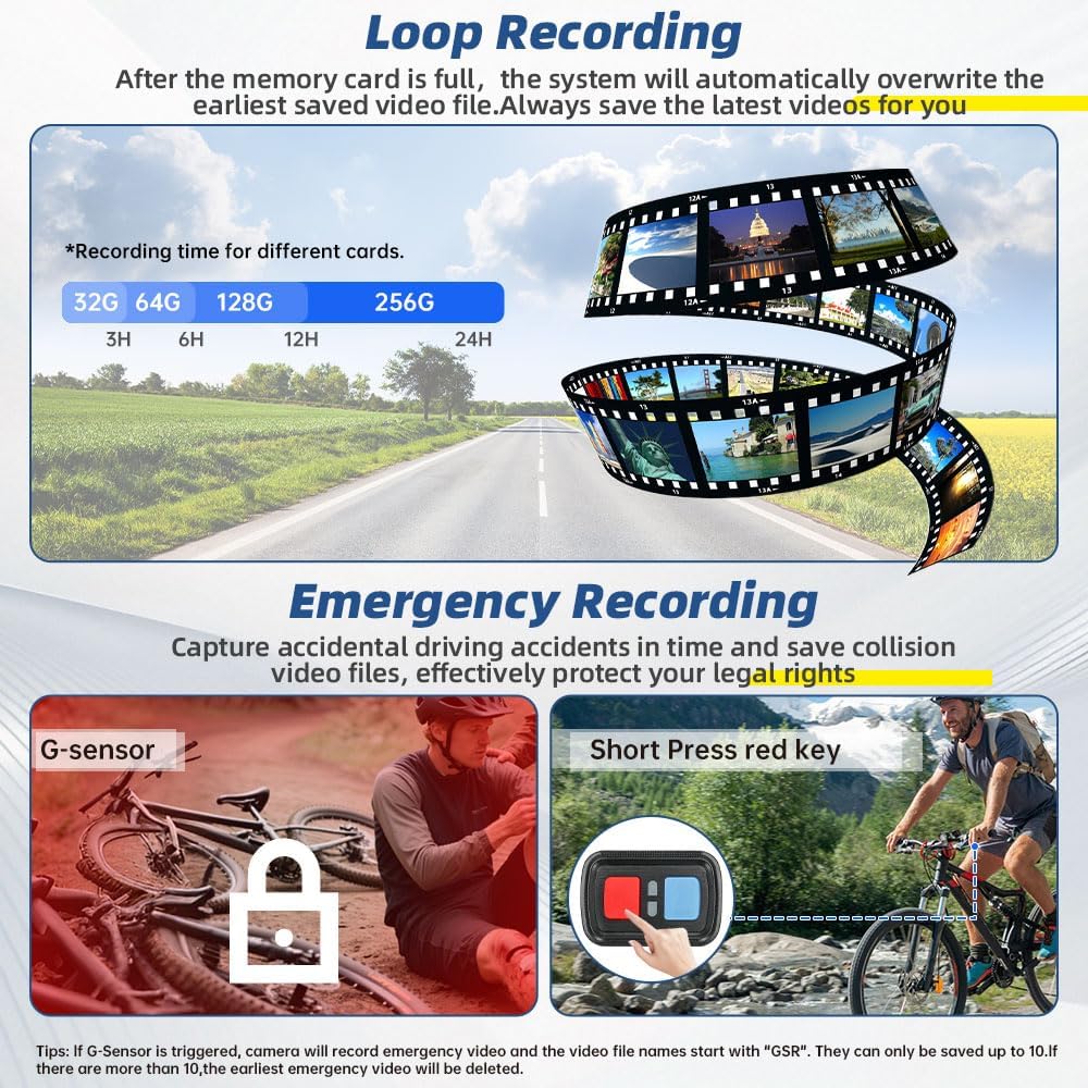 Caméras de Casque WiFi VSYSTO pour vélo et Moto avec télécommande, caméras HD 1080P 150°, caméra d'action étanche, caméra embarquée pour vélo, Enregistrement en Boucle, capteur G