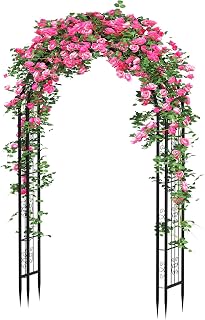 Arbuxzuy 88in Black Steel Garden Arch Arbor Trellis for Climbing Plants, Vines, Roses - 7ft Outdoor Wedding Arbor Yard Decor