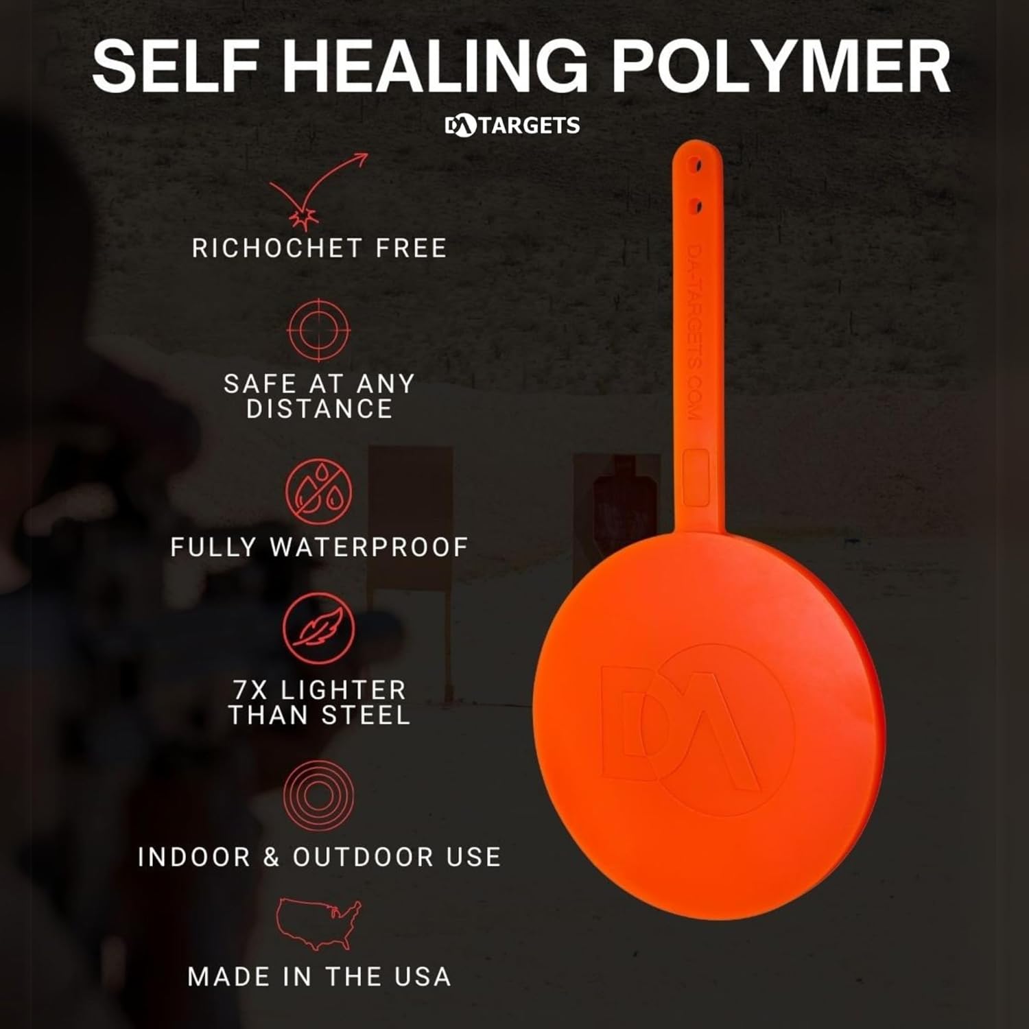 DA Targets Self-Healing Targets for Shooting - Bright Fluorescent Orange - Safe Ricochet-Free Design - for Rifle, Pistol, Handgun - Indoor, Outdoor Use - Perfect for Gun Range Practice