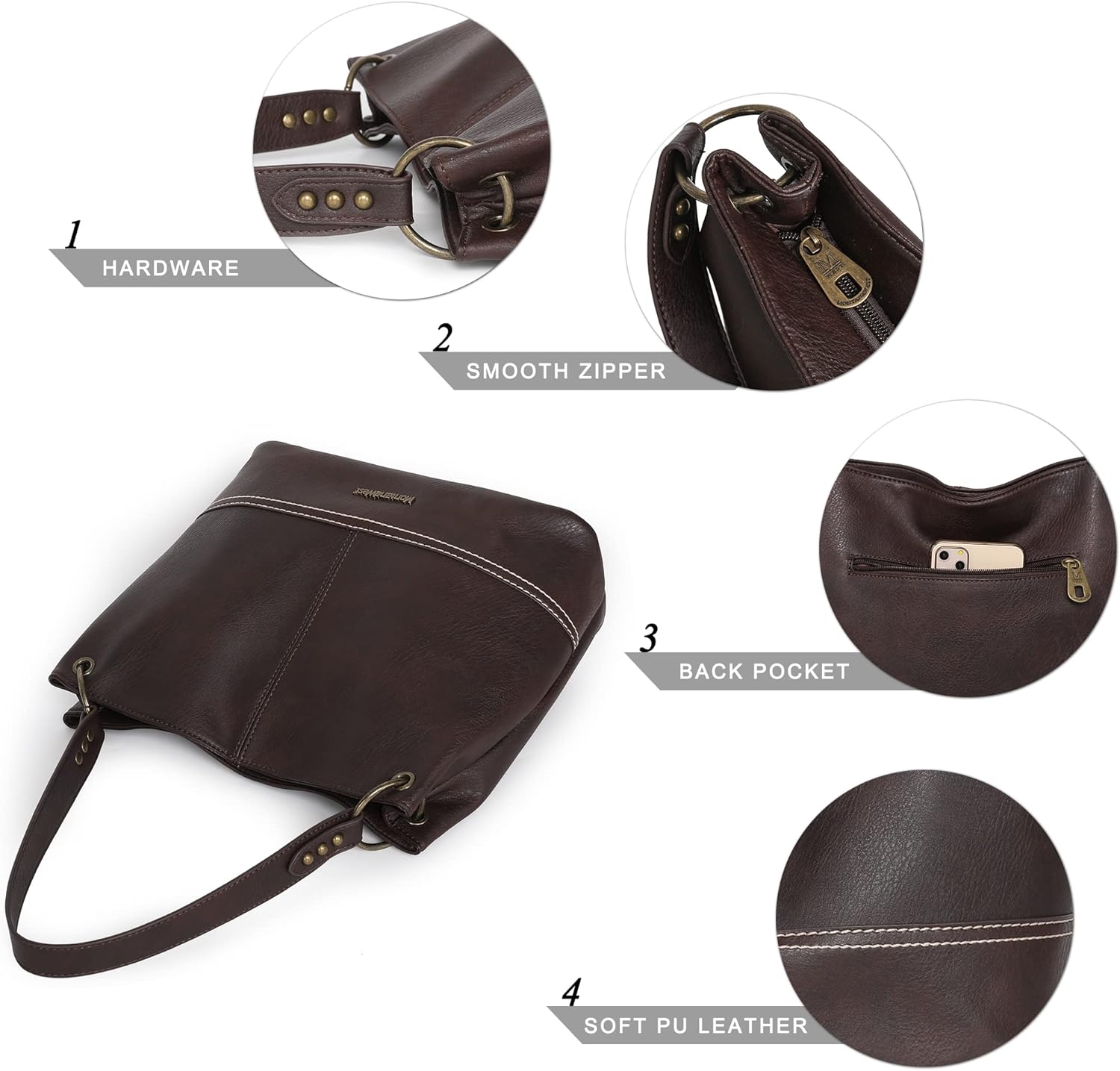 Montana West Hobo Bag for Ladies Shoulder Handbags with Back Pocket | Purses, with Zipper, Purses, with Zipper - Image 4
