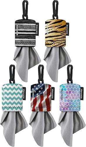 SPUDZ Ultra Variety Pack  Cinco toallas de microfibra de 6 x 6 pulgadas con bolsas de neopreno  Paños de limpieza de microfibra premium para