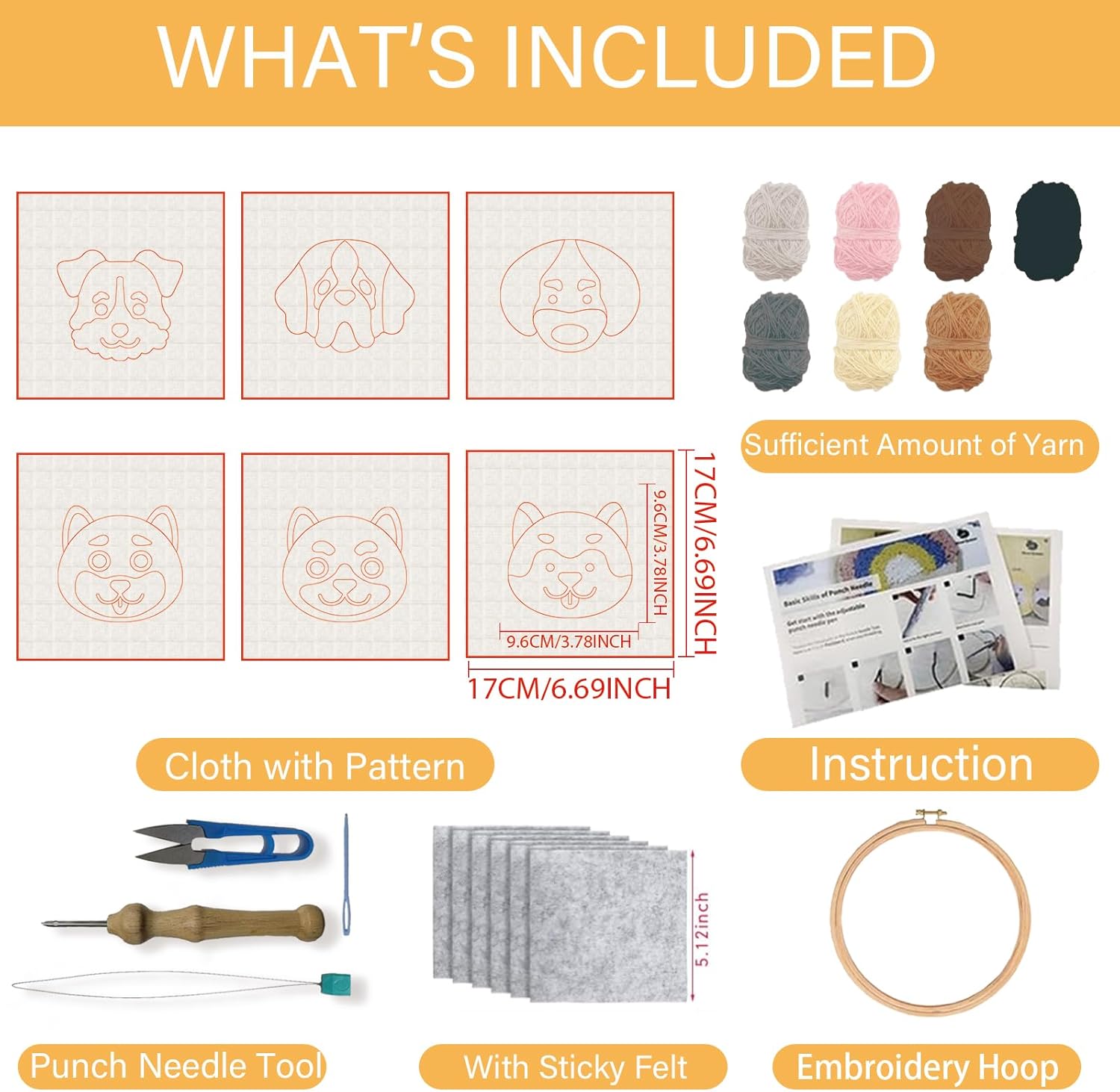 FREEBLOSS 6 Sets Punch Needle Kit Dogs Punch Needle Coaster Punch Embroidery Kit Punch Needle Embroidery Rug Punch Needle Kit for Beginners
