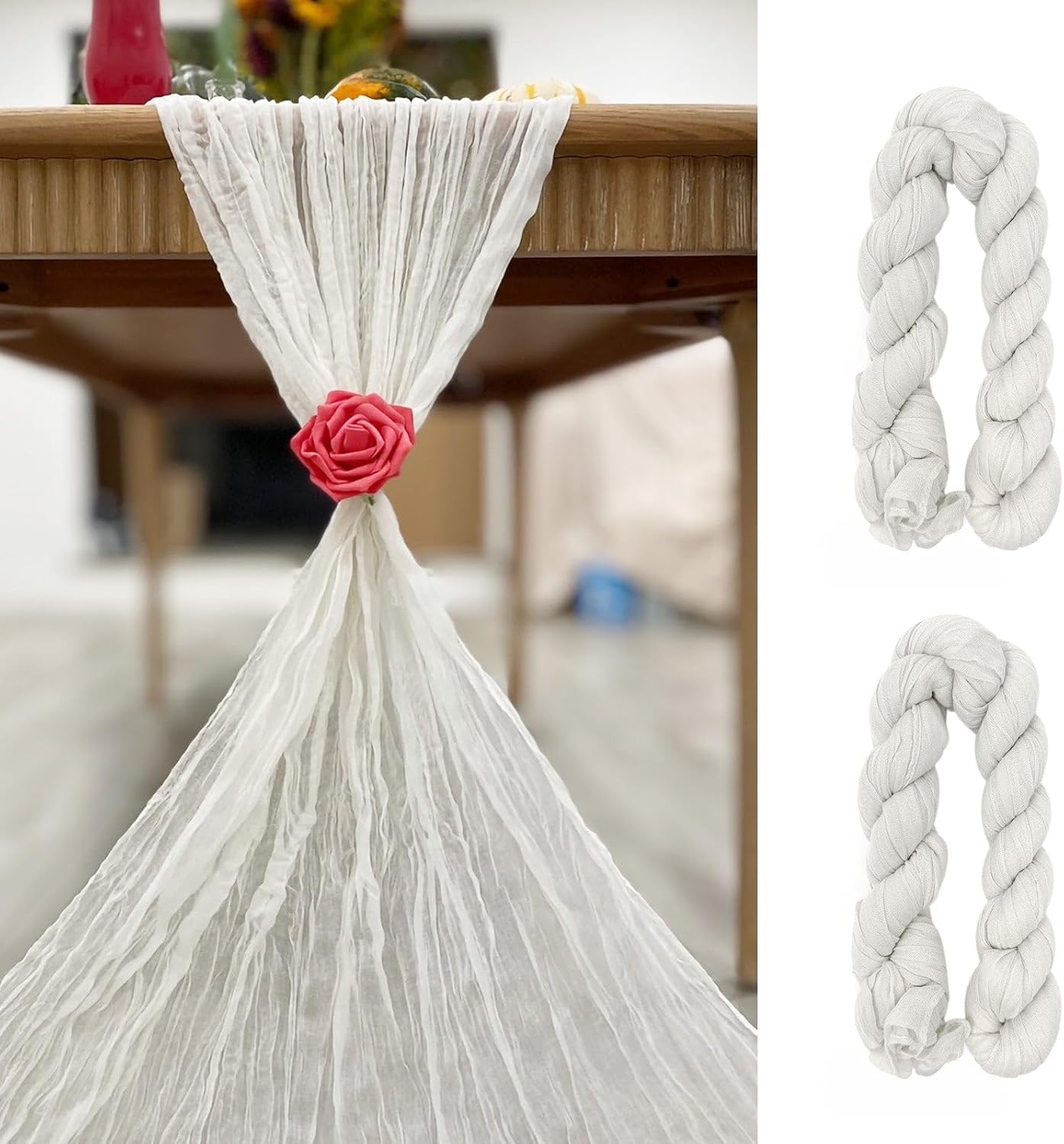 allydrew 10Ft Bohemian Cheesecloth Gauze Table Runner for Rustic Weddings, Parties, Home Decor, 2pcs Dusty Blue