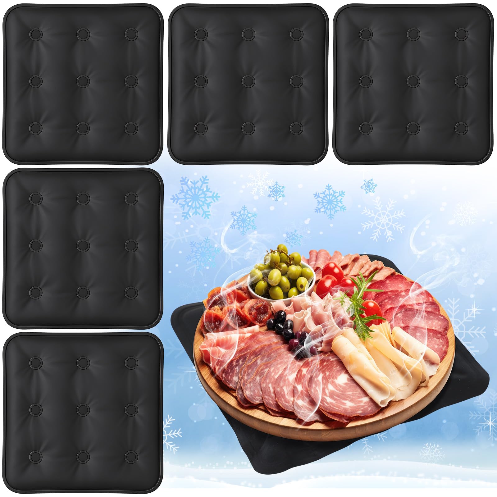 LemonRoad 6 Pcs Cooling Mat for Food Buffet Table, 9x9inch Reusable Ice Mat