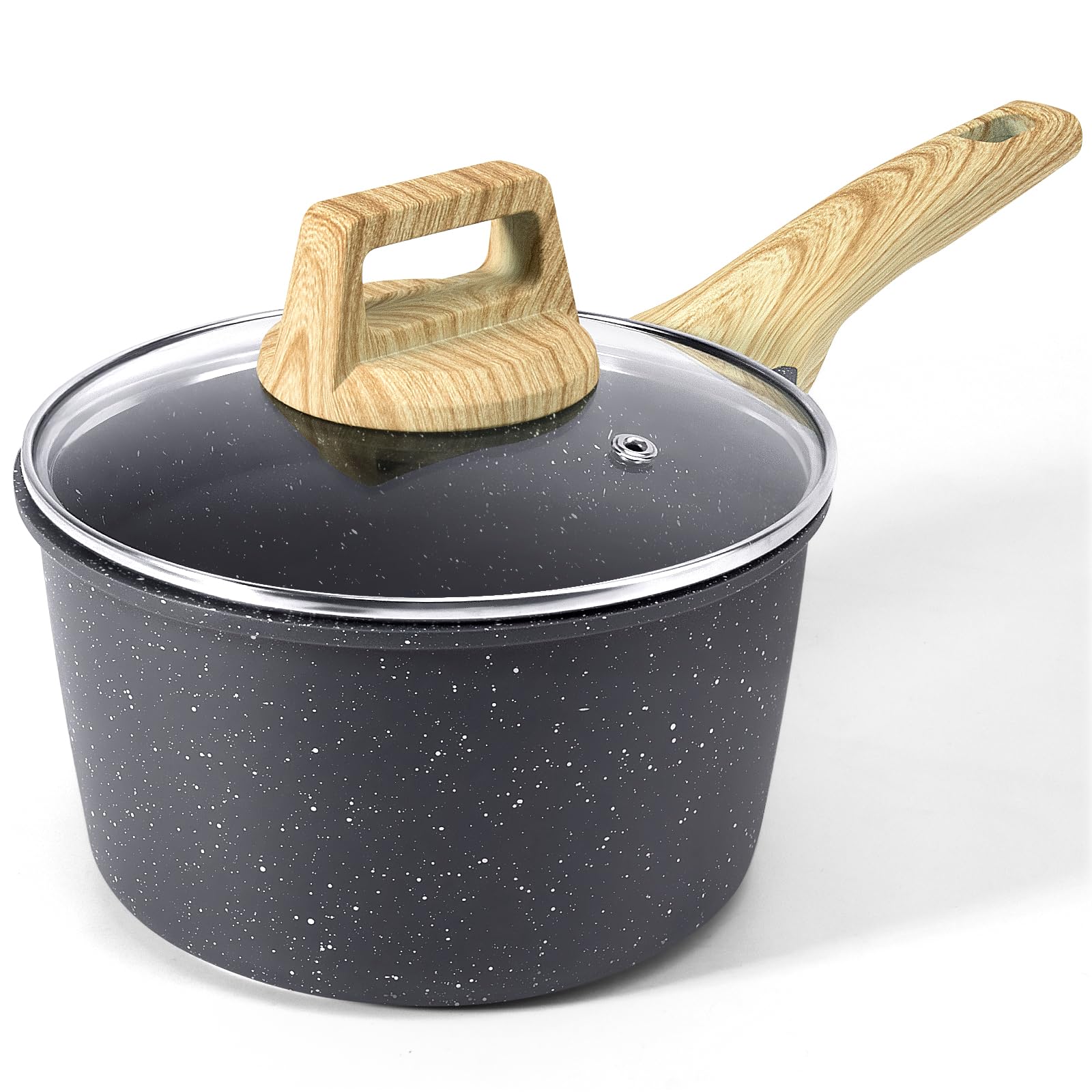 GiPP 3.6QT Nonstick Sauce Pan with Lid - Large Non Stick Saucepan Cooking Pot with Stay-cool Handle, Kitchen Pots Granite Sauce Pot Induction Compatible, PFOA Free, Grey