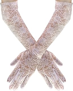 Sofeavo White Lace Gloves Women - Halloween Princess Costume Accessories, Elegant Floral Long Lace Gloves, 1920s Bridal Wedding Engagement Tea Party, Cosplay & Masquerade