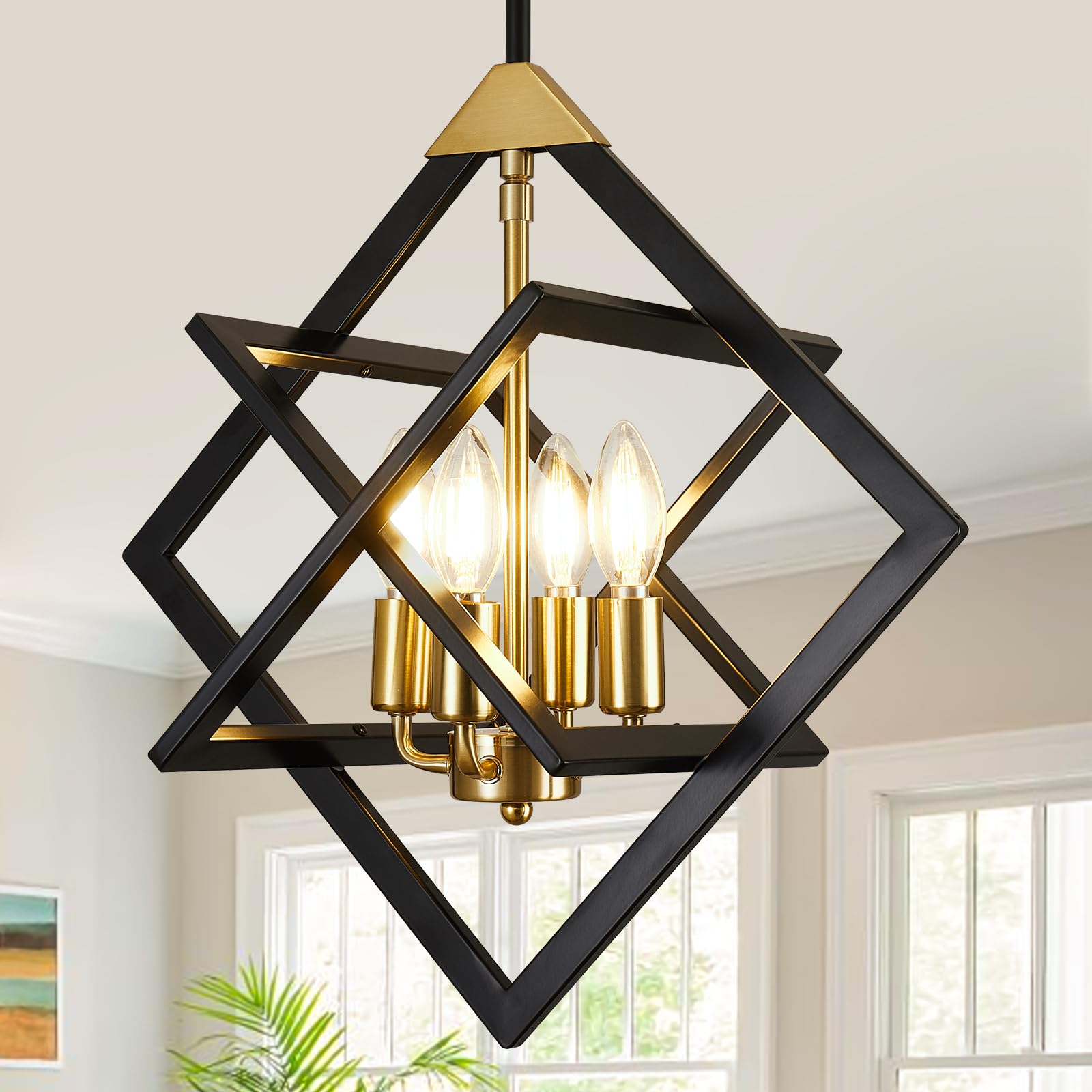Photo 1 of UnicozoHome 4-Light Pendant Light Black/Gold
