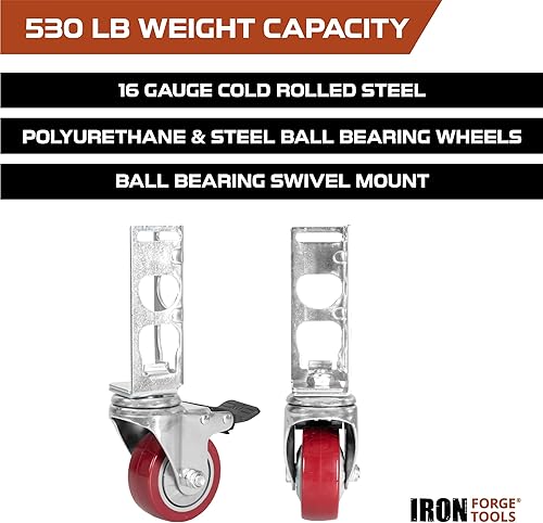 Miniatura 10 de Iron Forge Tools Ruedas giratorias de almacenamiento resistentes  Juego de 4 ruedas de bloqueo de 3 pulgadas 1360 libras. Capacidad para estanterías