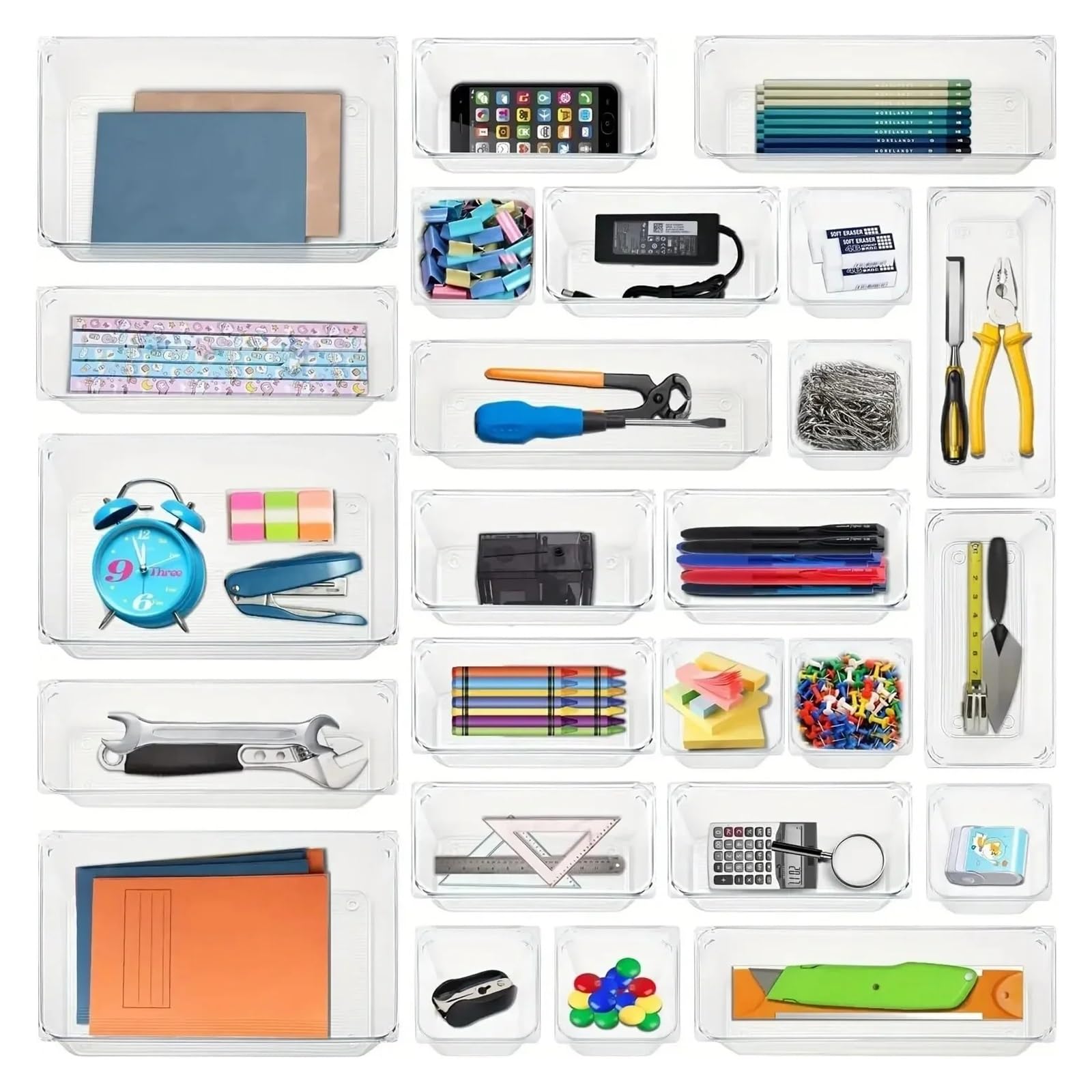 Set di 8 divisori da scrivania in plastica trasparente, per camera da letto, cassettiera, ufficio, per trucco, gioielli, cucina