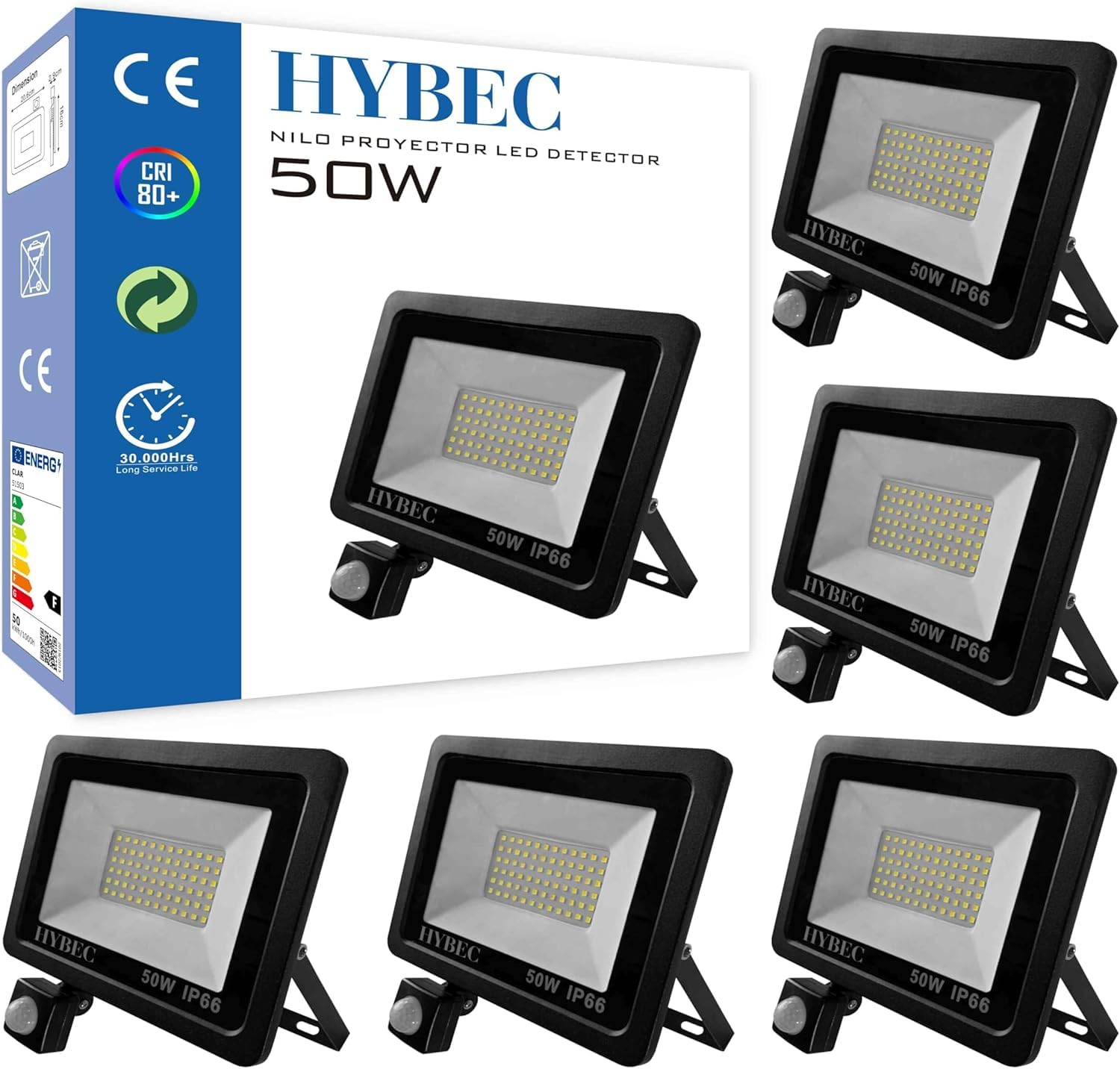 CLAR - Outdoor Light with Motion Sensor, Outdoor Led Spotlights with Motion Sensor, 50W Cold Light 6000ºK (Pack 5)