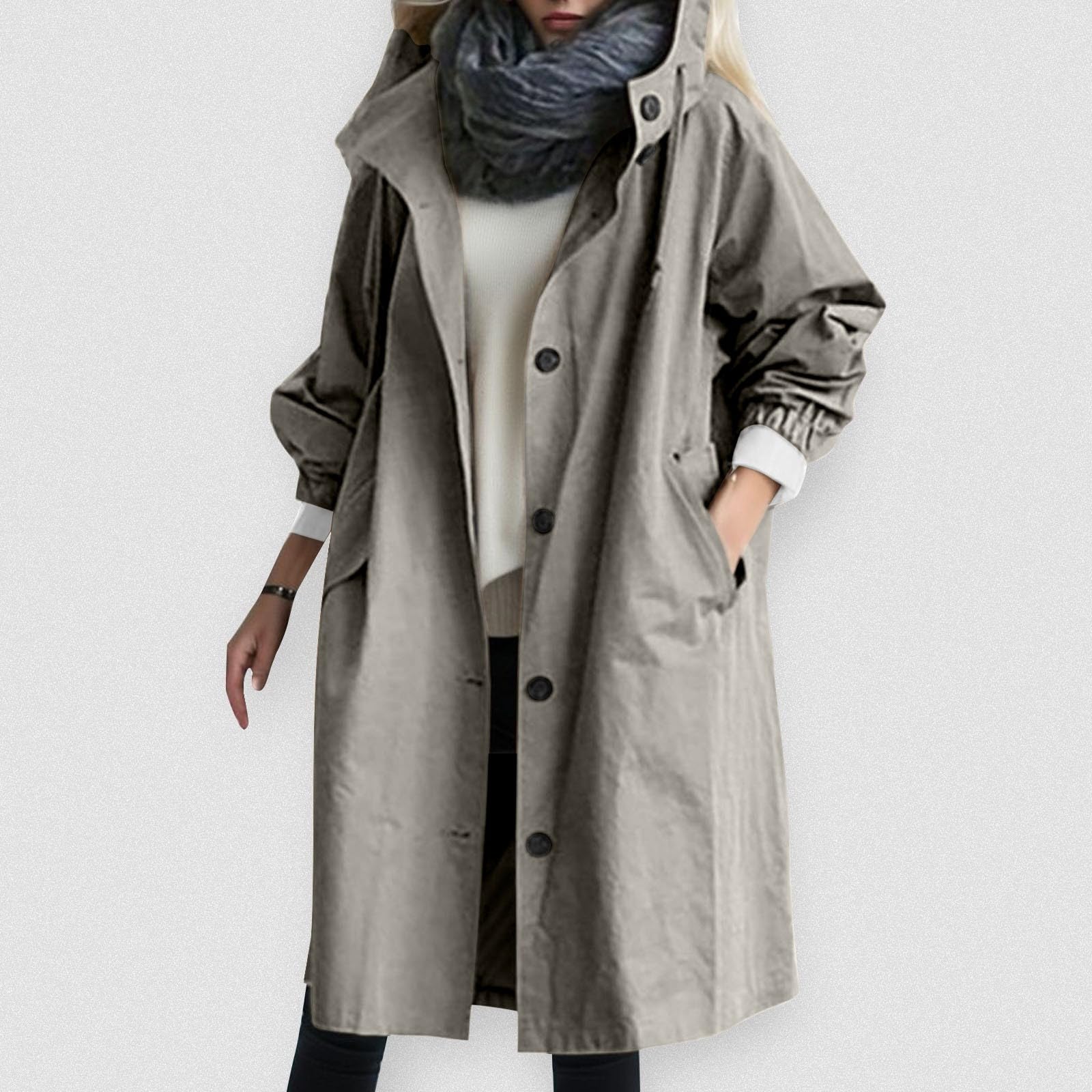 Generisch Manteau pour femme, trench long avec capuche, manteau d'été léger, coupe-vent, parka, manteau de transition, veste d'extérieur décontractée, coupe-vent, manteau de transition, gris, 4XL