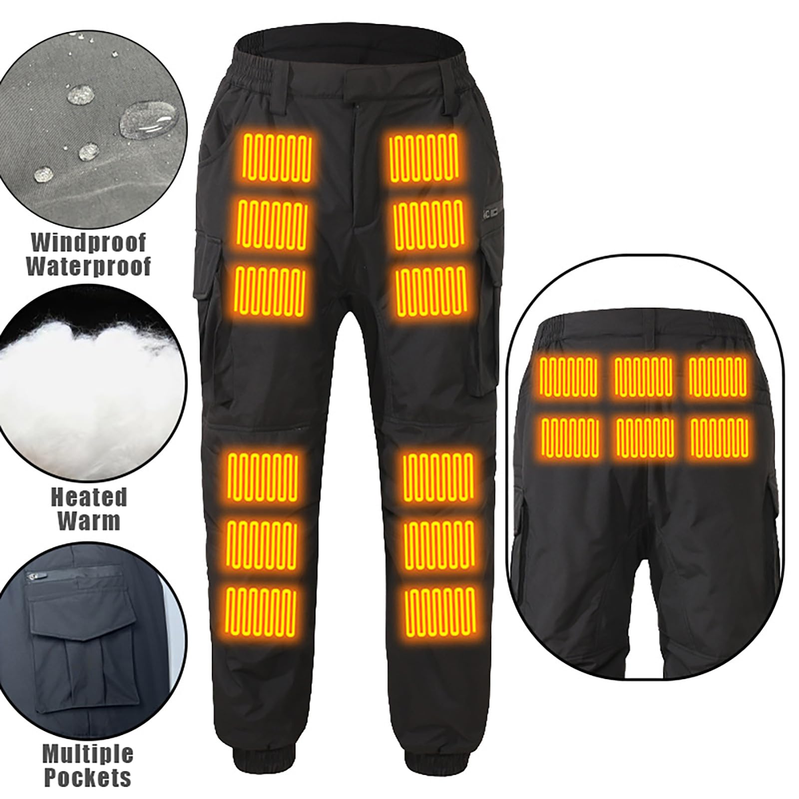 Générique Pantalon de Snowboard Chauffant Homme, Pantalon de Ski avec 18 Zones de Chaleur pour Les Genoux et l'abdomen, système de Chauffage sécurisé et Intelligent avec USB