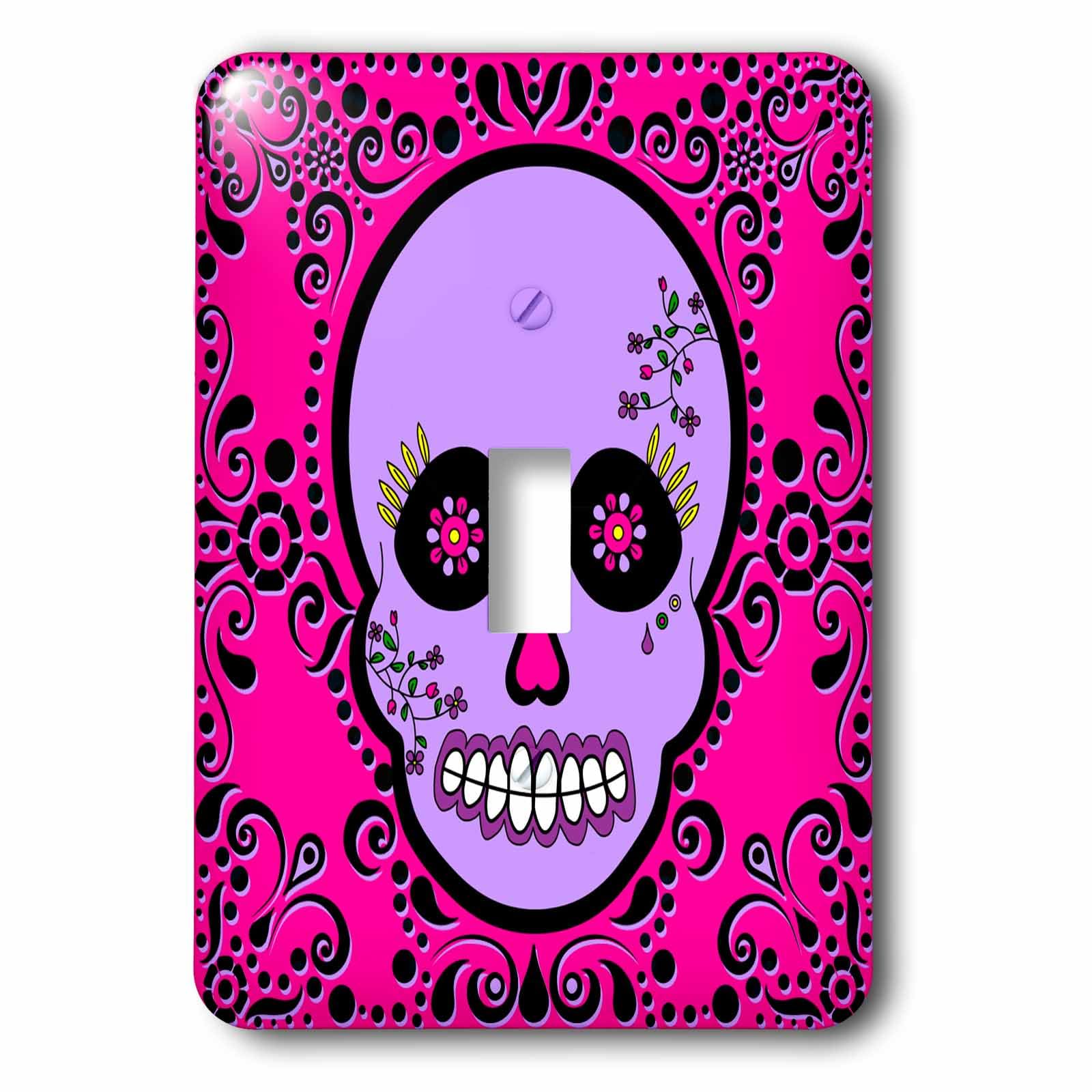 Interrupteur Día de los Muertos violet et rose imprimé crâne en relief 3dRose