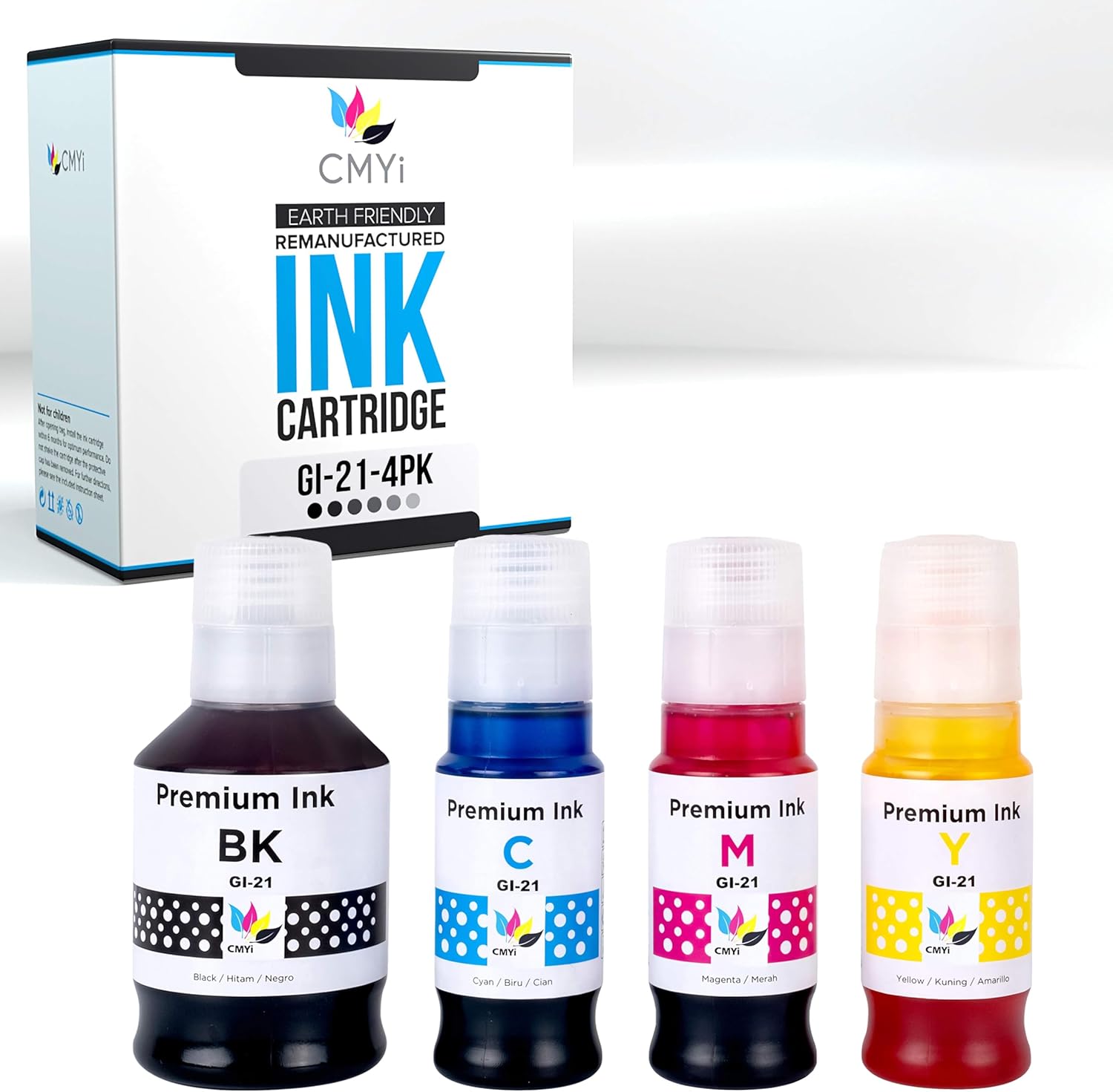 GI-21 Replacement Combo Pack Ink Bottles for Canon PIXMA G1220, G2260, G3260 Printer (1 Black, 1 Cyan, 1 Magenta, 1 Yellow)