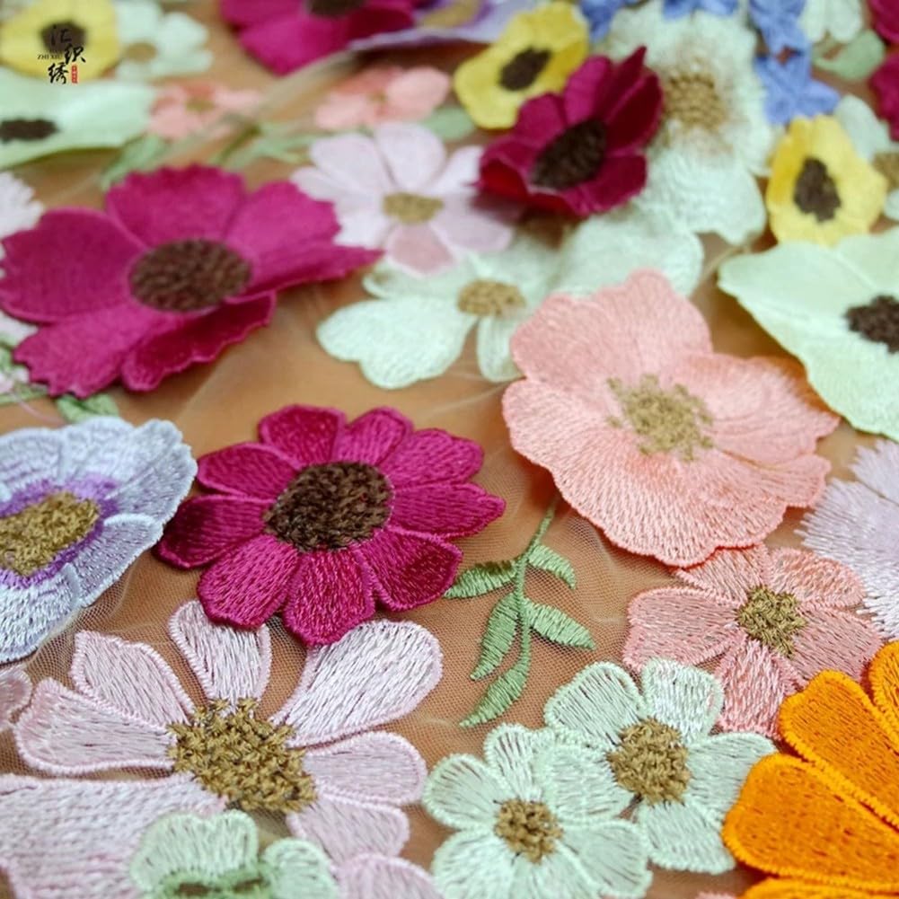 4 Toppe In Pizzo 3D Con Fiori - Per Cucito, Decorazione Abiti, Cheongsam, Colore Rosa