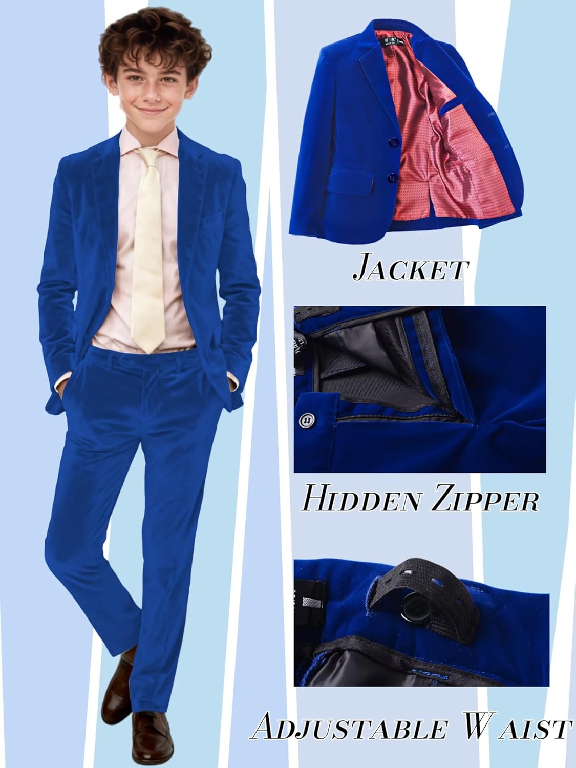 Boys Velvet Suit 2 Pieces Kids Formal Slim Fit Velvet Tuxedo Suits Set for Dinner Party Wedding Prom Outfits 2-16Y
