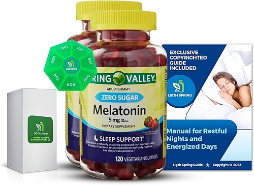 Melatonina 5 mg cero azúcar, 120 gomitas (paquete de 2) con guía exclusiva Better Ligth&Spring