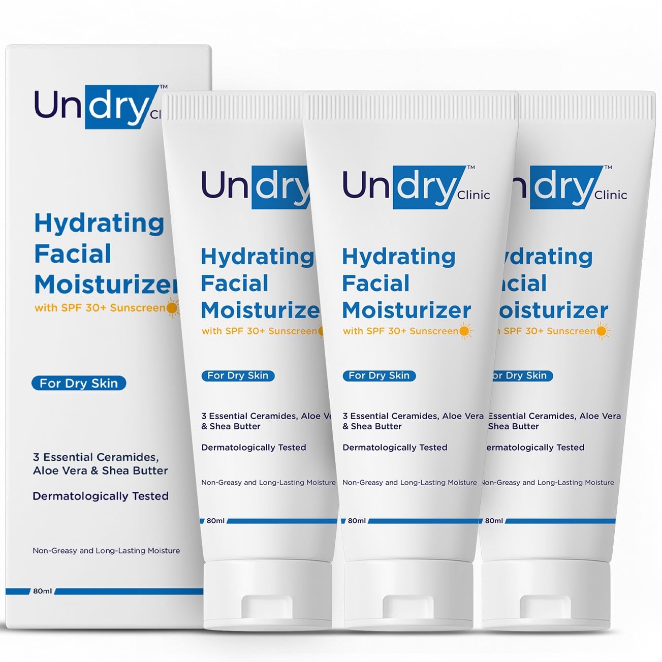 Undry Facial Moisturizer for Dry Skin (80ml, Pack of 3) Moisturizer for Face