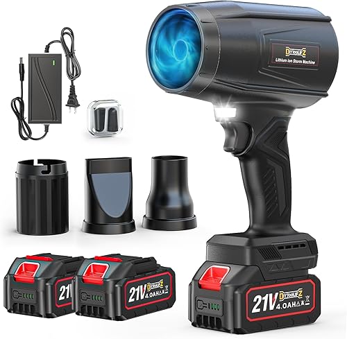 Soplador de hojas inalámbrico de 800,000 RPM con baterías de 2 x 4,0 Ah, motor sin escobillas, velocidad ajustable, soplador eléctrico portátil Negro