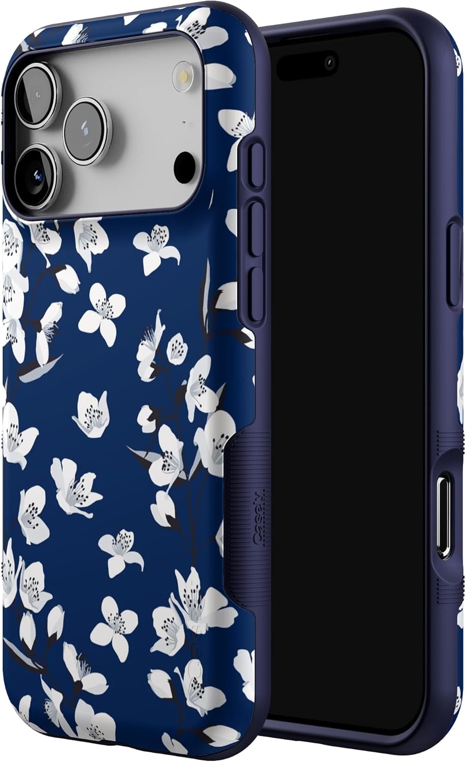 Casely iPhone 17 Pro Max Case | Floral Forest | Navy Cherry Blossom Floral | Bold Protective Design | Compatible with MagSafe