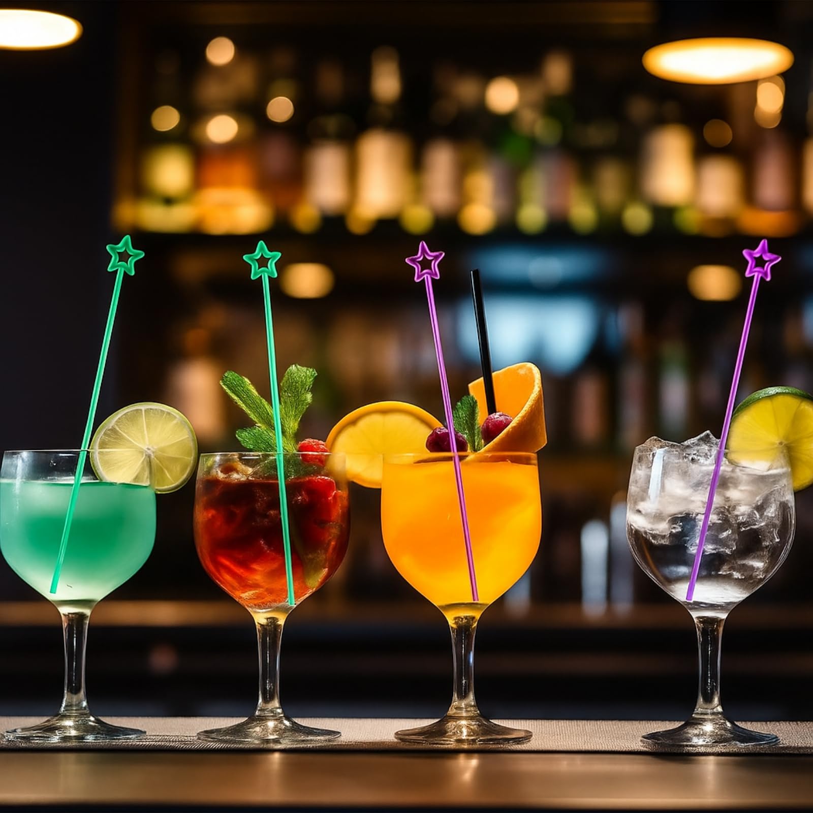 Photo 1 of 100 Pieces 9.1 Inch Swizzle Sticks Cocktail Stirrers Plastic for Bar Disposible Plastic Star Top Crystal Swizzle Sticks (Multicolor)