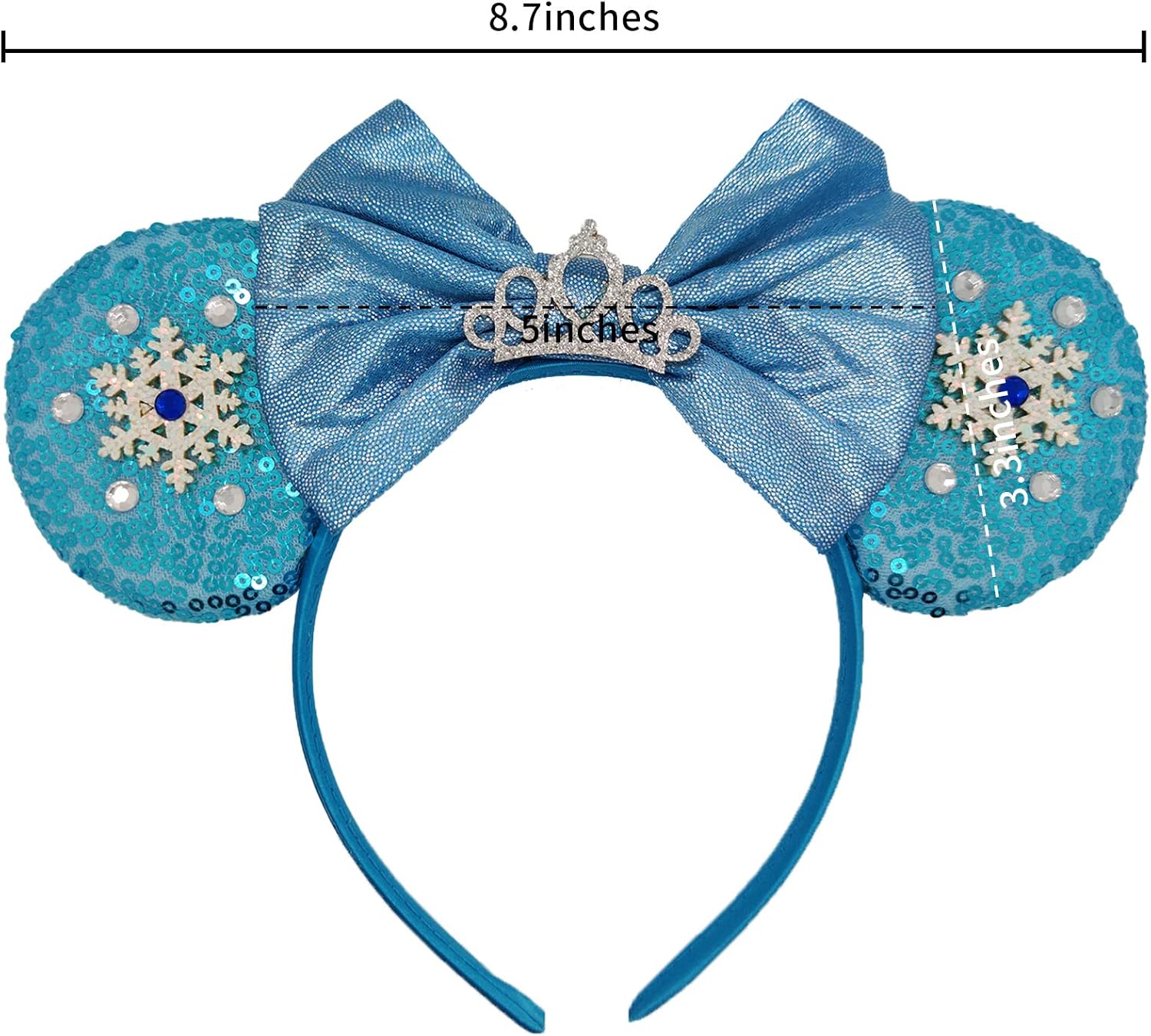 MADO Glitter Princess Mouse Ears Headband with Park Ears, Dress-up Hair Accessory for Women and Girls (ICE BLUE)