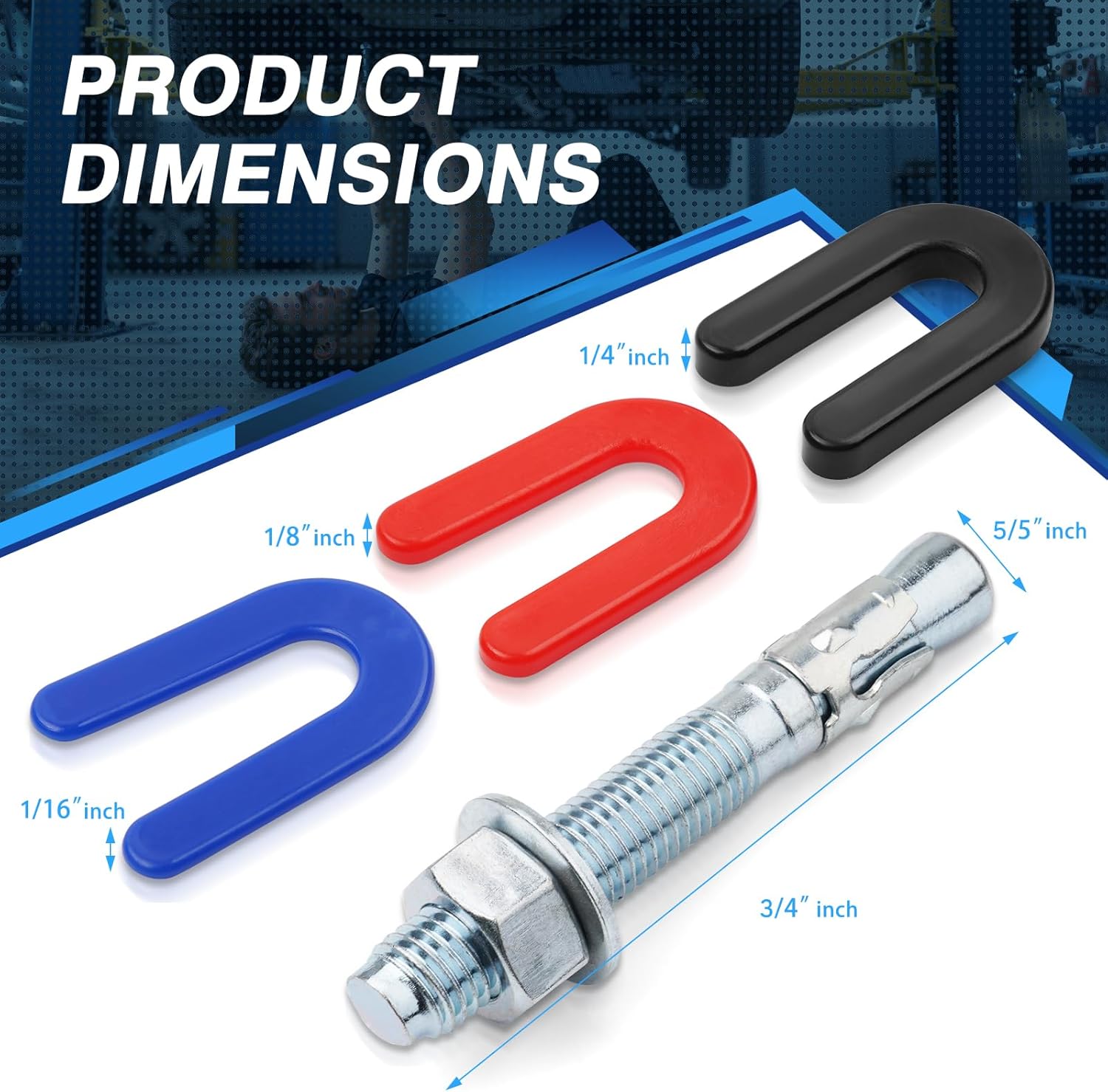 46-Pcs Lift Install Kit include Concrete Anchor Bolts 3/4" x 5.5" and Leveling Shim 1/4" 1/8" 1/16" Car Lift Installation Heavy Duty Fastener for Concrete