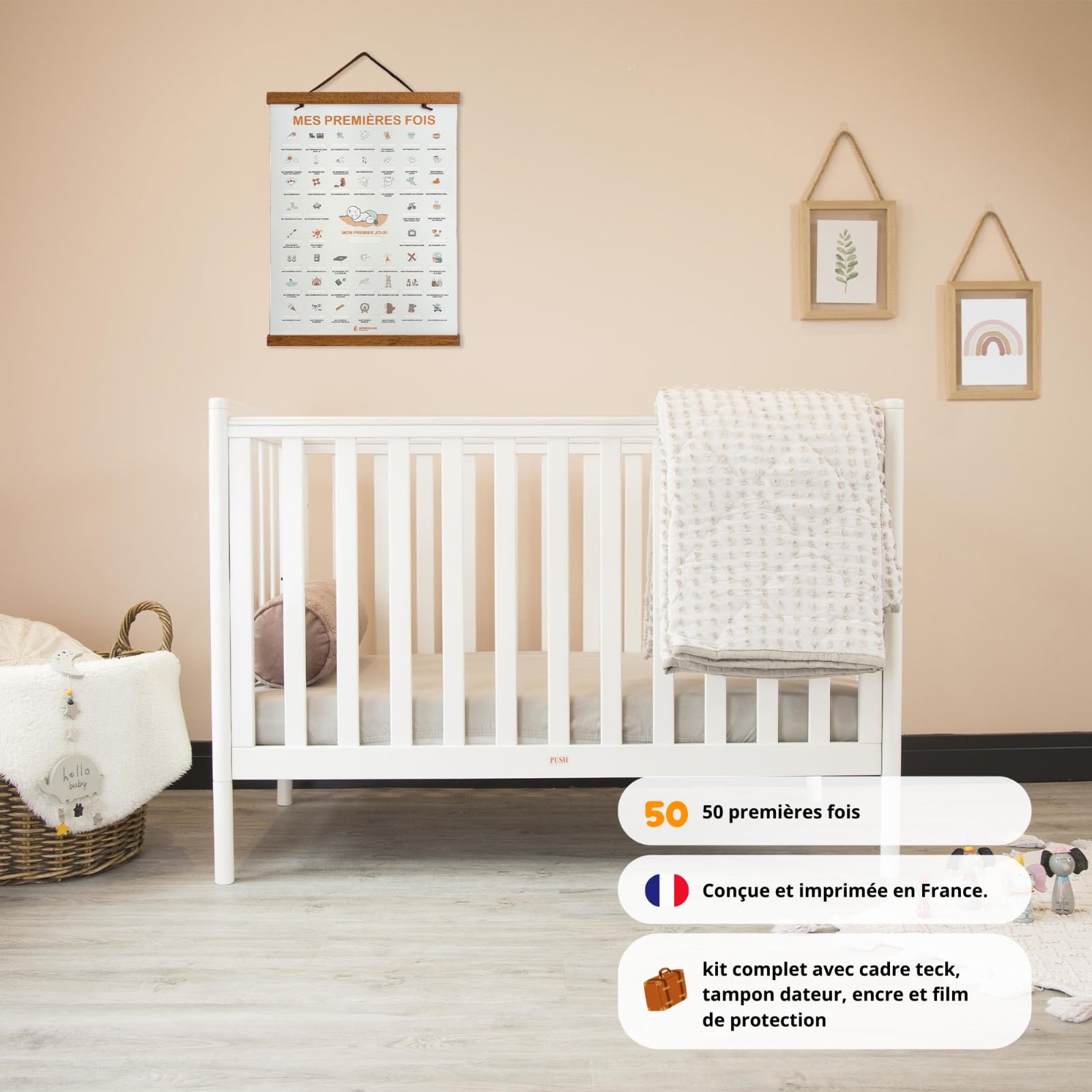 TASLIM Cadeau Naissance Original-Mes Premières Fois Bébé à Tamponner (coffret complet) – Affiche Souvenir Bébé A3 – 50 Premières Fois à Dater – Idée Cadeau Jeunes Parents.