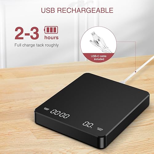 Miniatura 3 de LOFICOPER Báscula de café digital con temporizador, escala de café espresso de 6.6 lbs/0.00 oz, báscula de café recargable para verter y gotear,