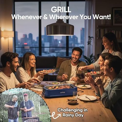 Vista 2 de Parrilla eléctrica para interiores con plancha CUSIMAX, parrilla sin humo, parrilla de barbacoa coreana portátil con tecnología de extractor de humo