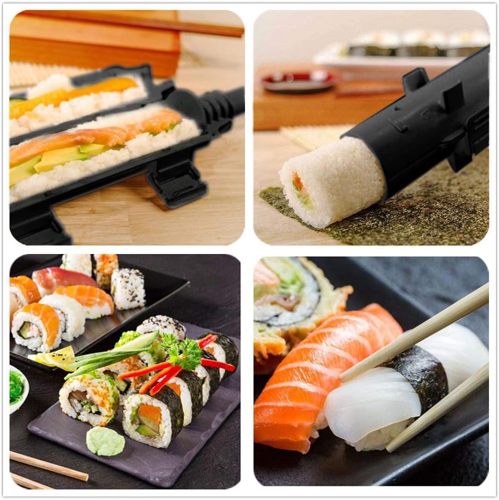 Sushi Making Kit Full Sushi Set for Beginners Sushi Bazooka Maker DIY Sushi Roller Machine with Natural Bamboo Sushi Mats Chopsticks Rice Paddle Spreader, Avocado Slicer, Sushi Knife -16 PACK
