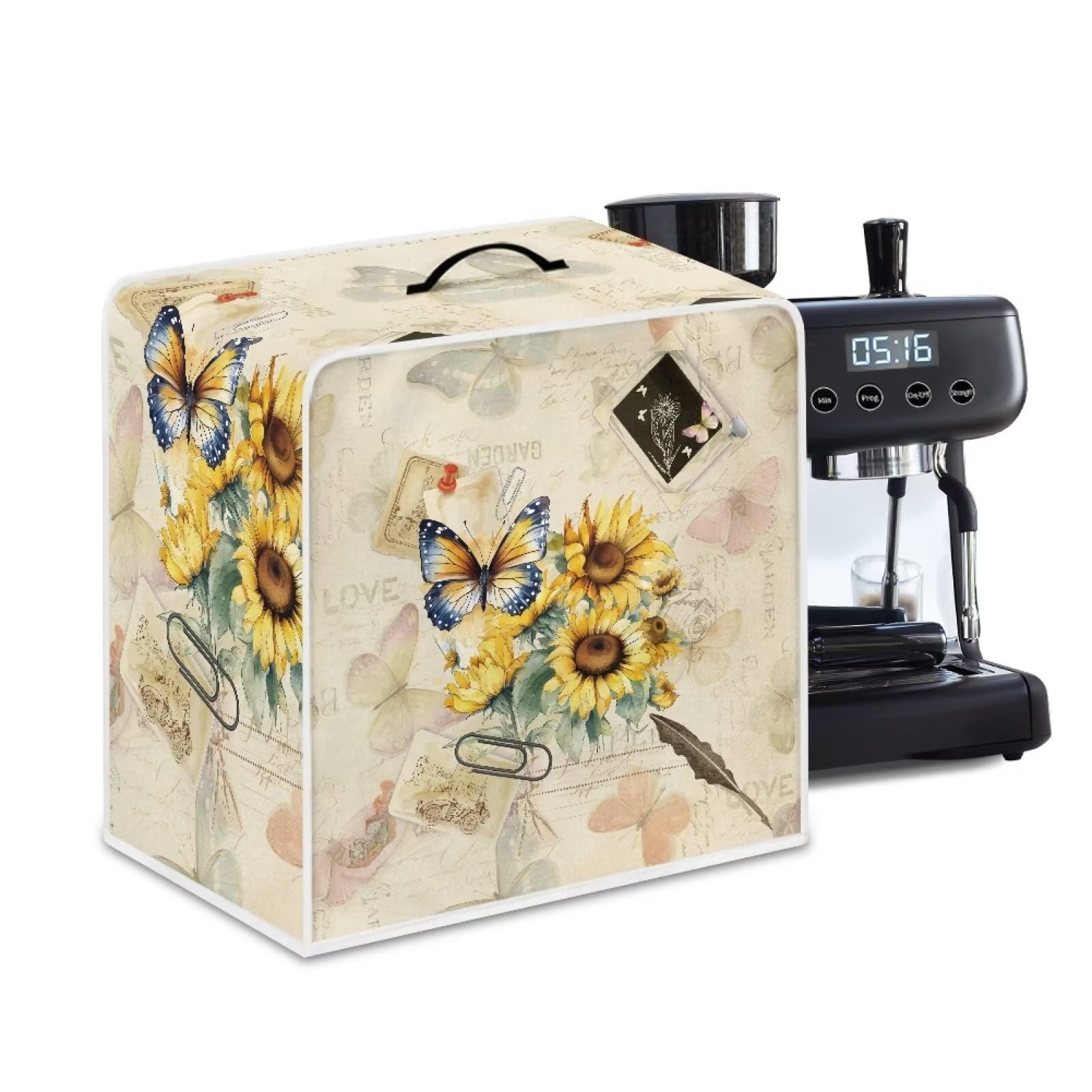 Coffee Maker Cover Sunflower Butterfly Coffee Maker Dust Cover Universal Kitchen Appliance Protector Cover Washable Soft Fabric Cloth