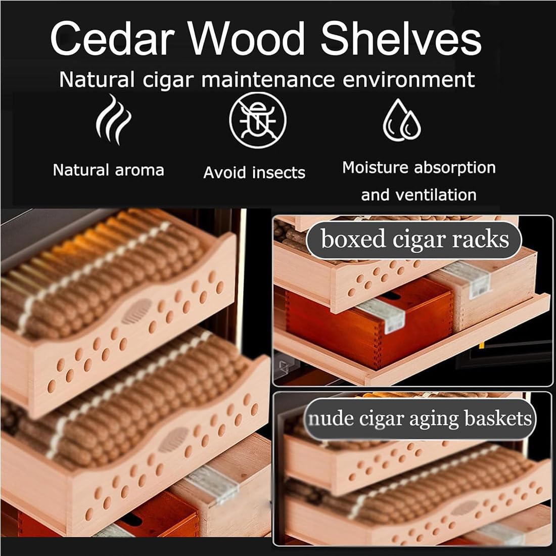 70 L Humidor électrique, 400 Comptes Humidor Cigare Electrique avec Contrôle De Température De Refroidissement De Chauffage, Armoire Cave à Cigares avec étagères en Bois De Cèdre