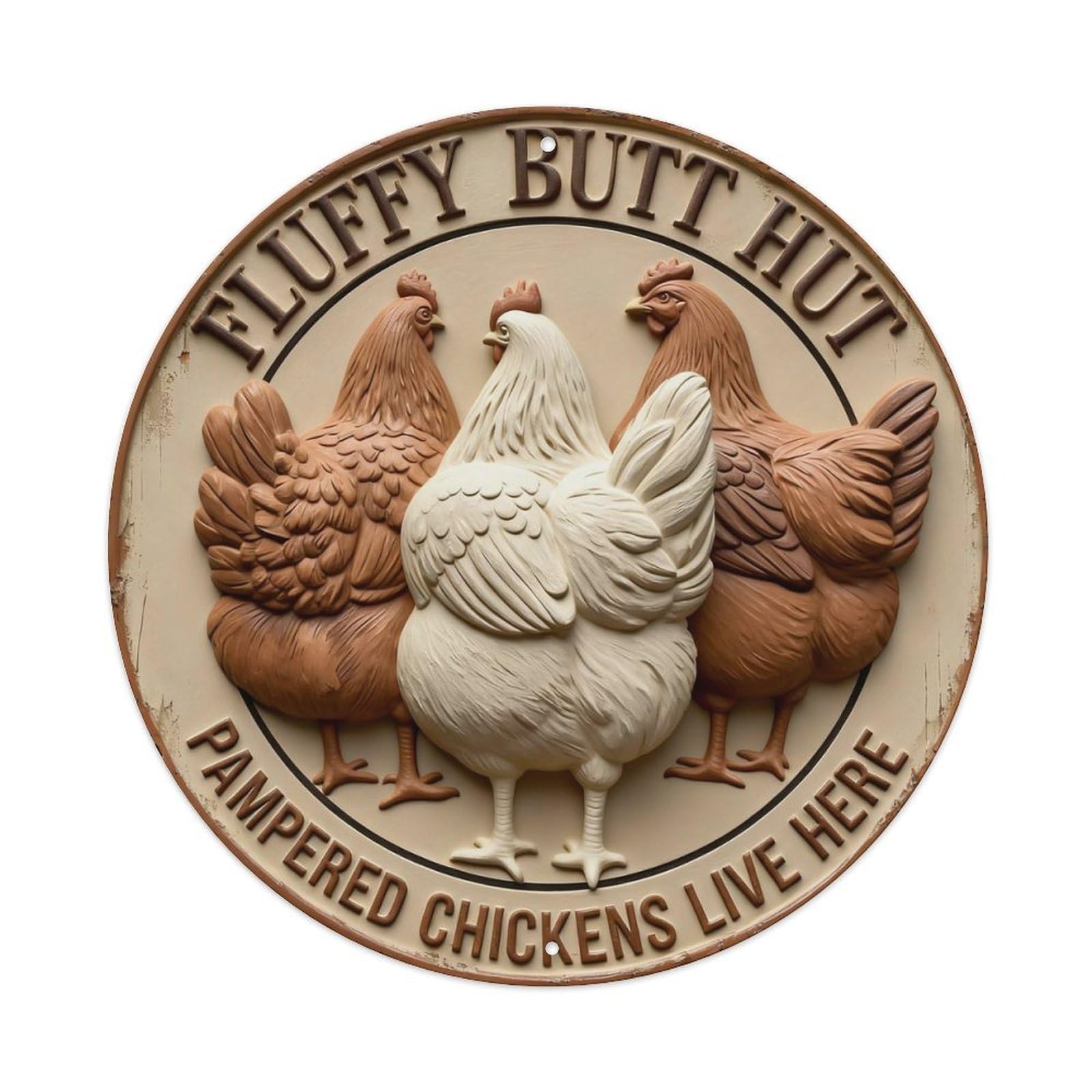 Zlatcbu Vintage Fluffy Butt Hut Chicken Coop Sign Metal Tin Sign Retro Wall Art Poster, Decor For Home Living Room Bar Cafe Garage, 8X8 Inch