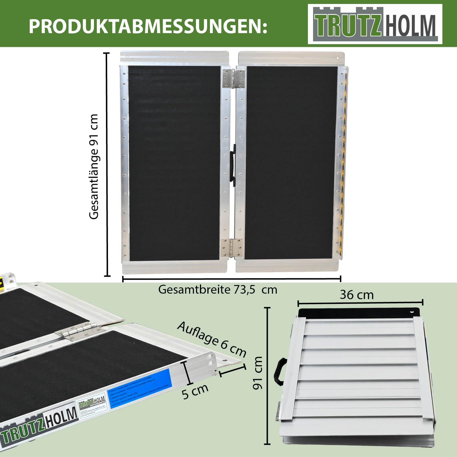 TRUTZHOLM Alu Rollstuhlrampe klappbar 91 cm Traglast 272 kg schwarz/grau Antirutsch beschichtet Auffahrrampe